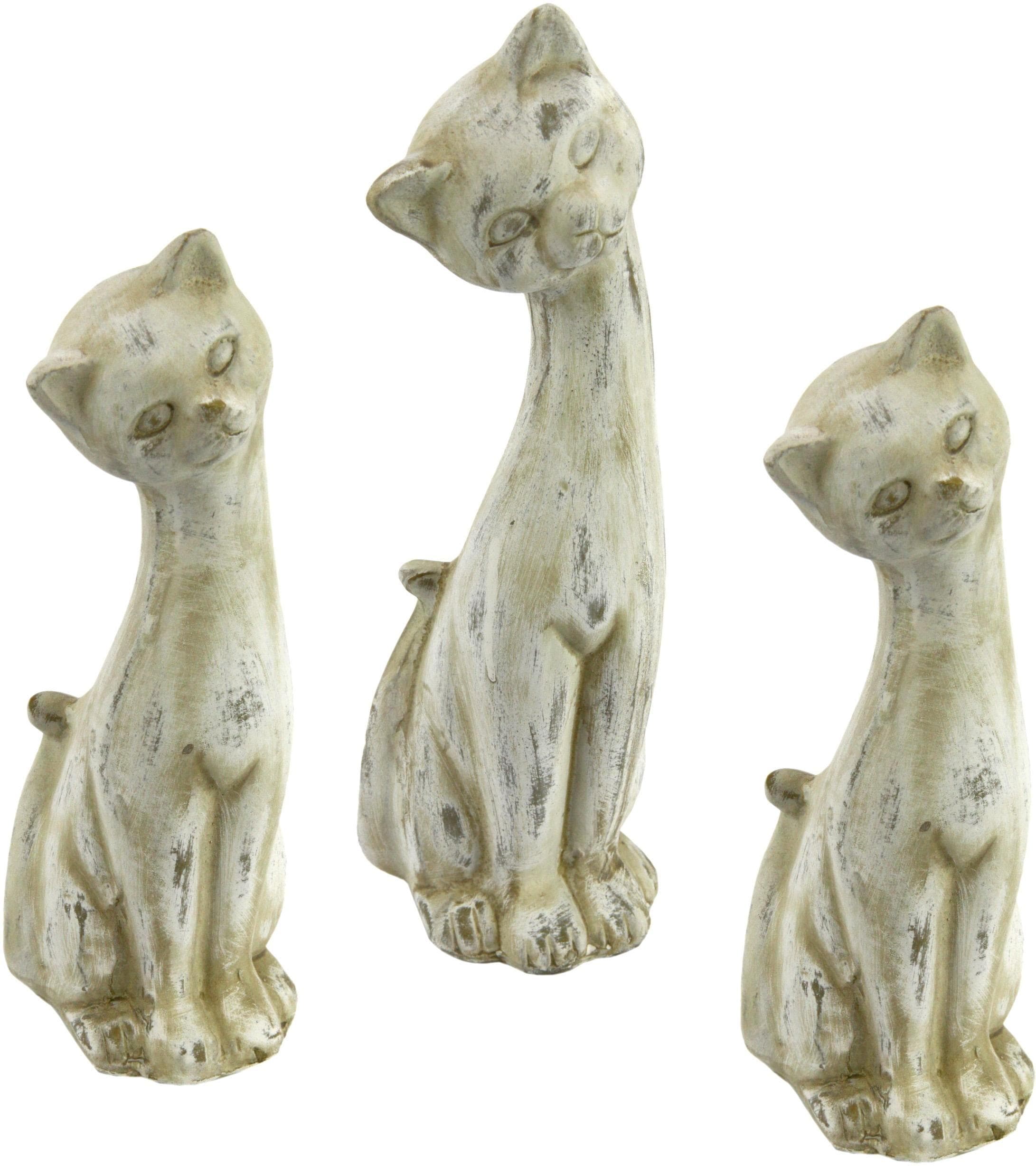 I.GE.A. Antik-Keramikkatze 3er Set Beige