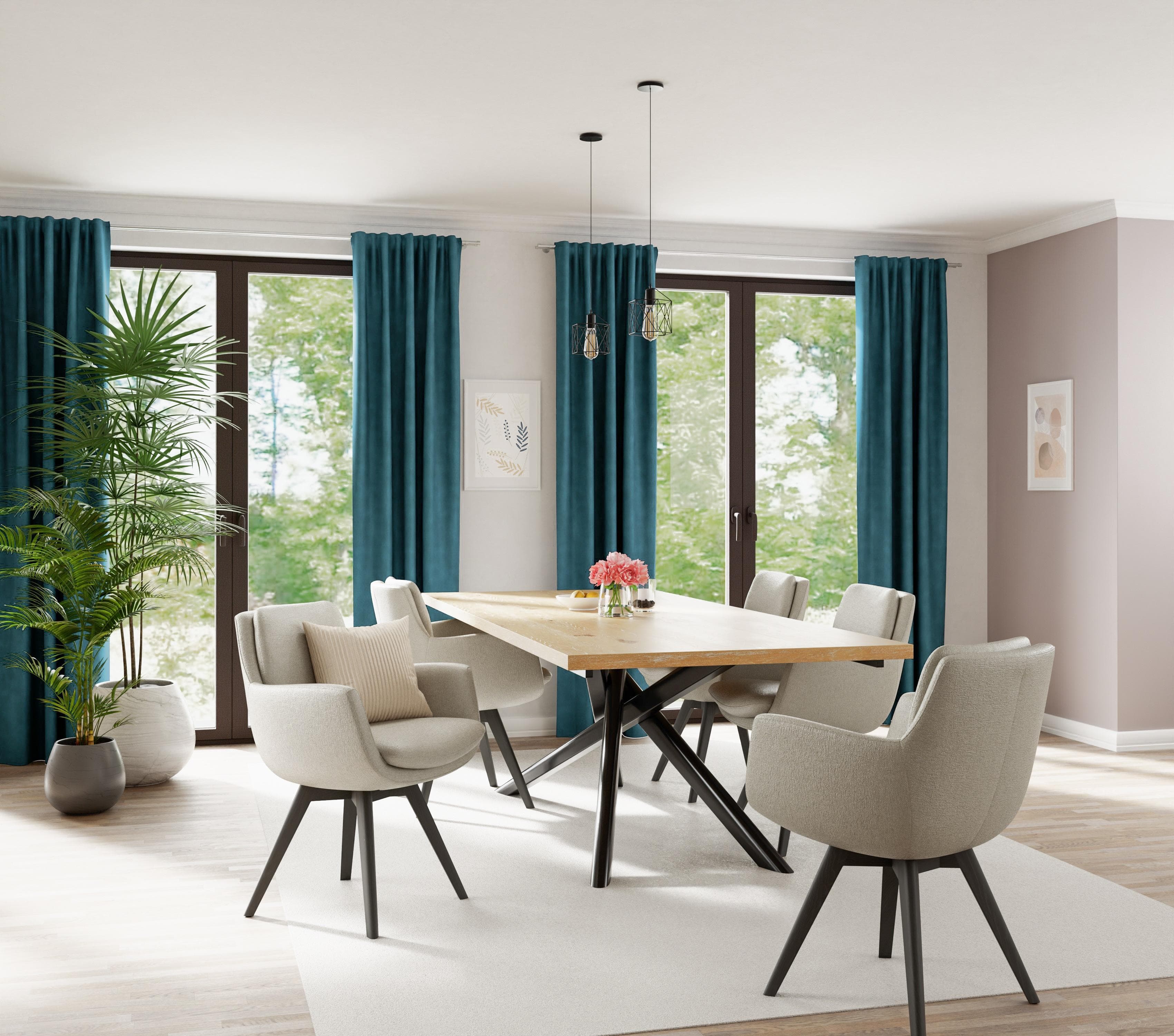 HOMING Velia Vorhang Petrol: Blickdichte Gardine mit Verdeckten Schlaufen