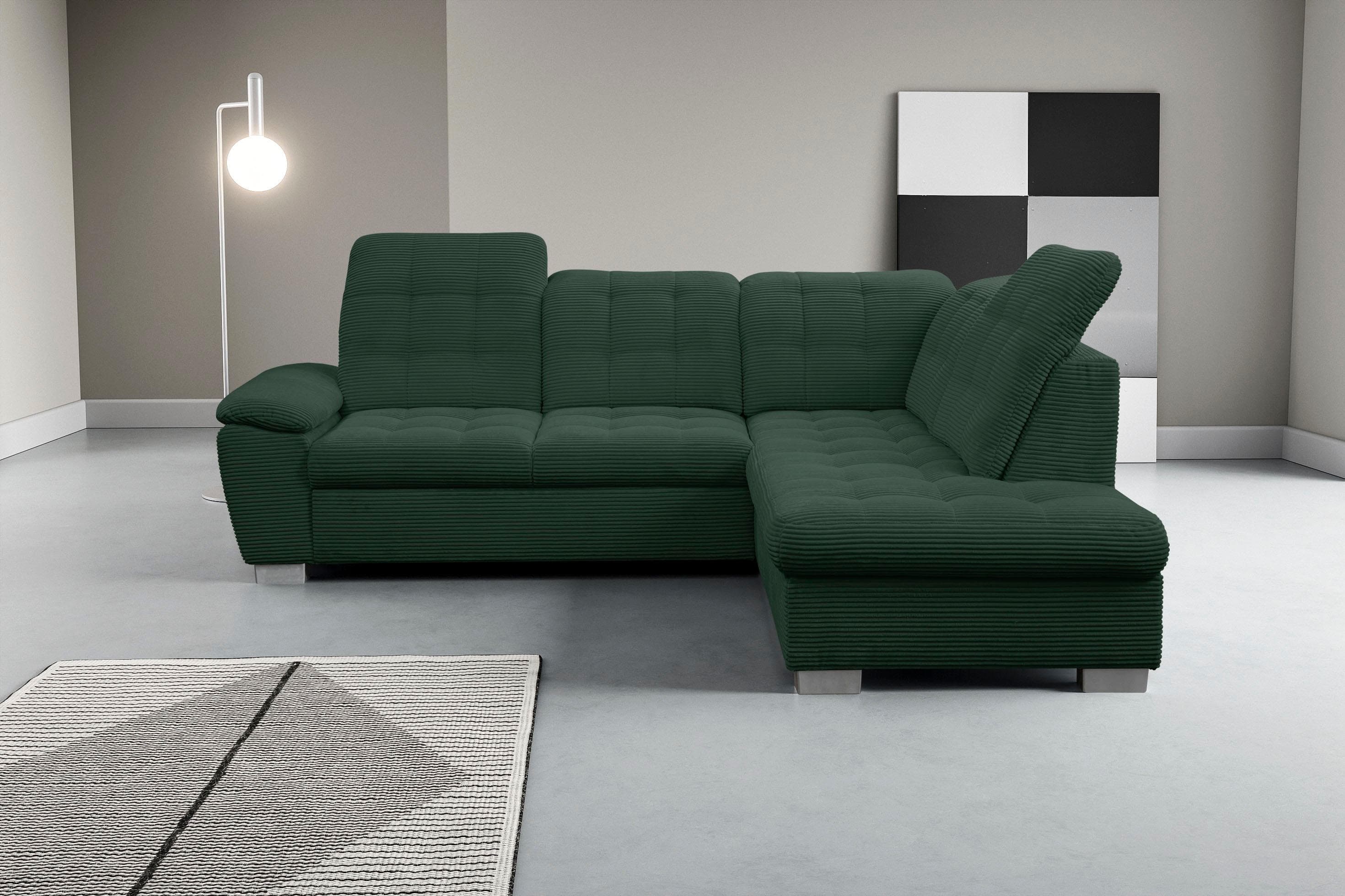 Ecksofa WERK2 "Bonny" Grün mit Schlaffunktion, Verstellbarem Kopfteil & Stauraum
