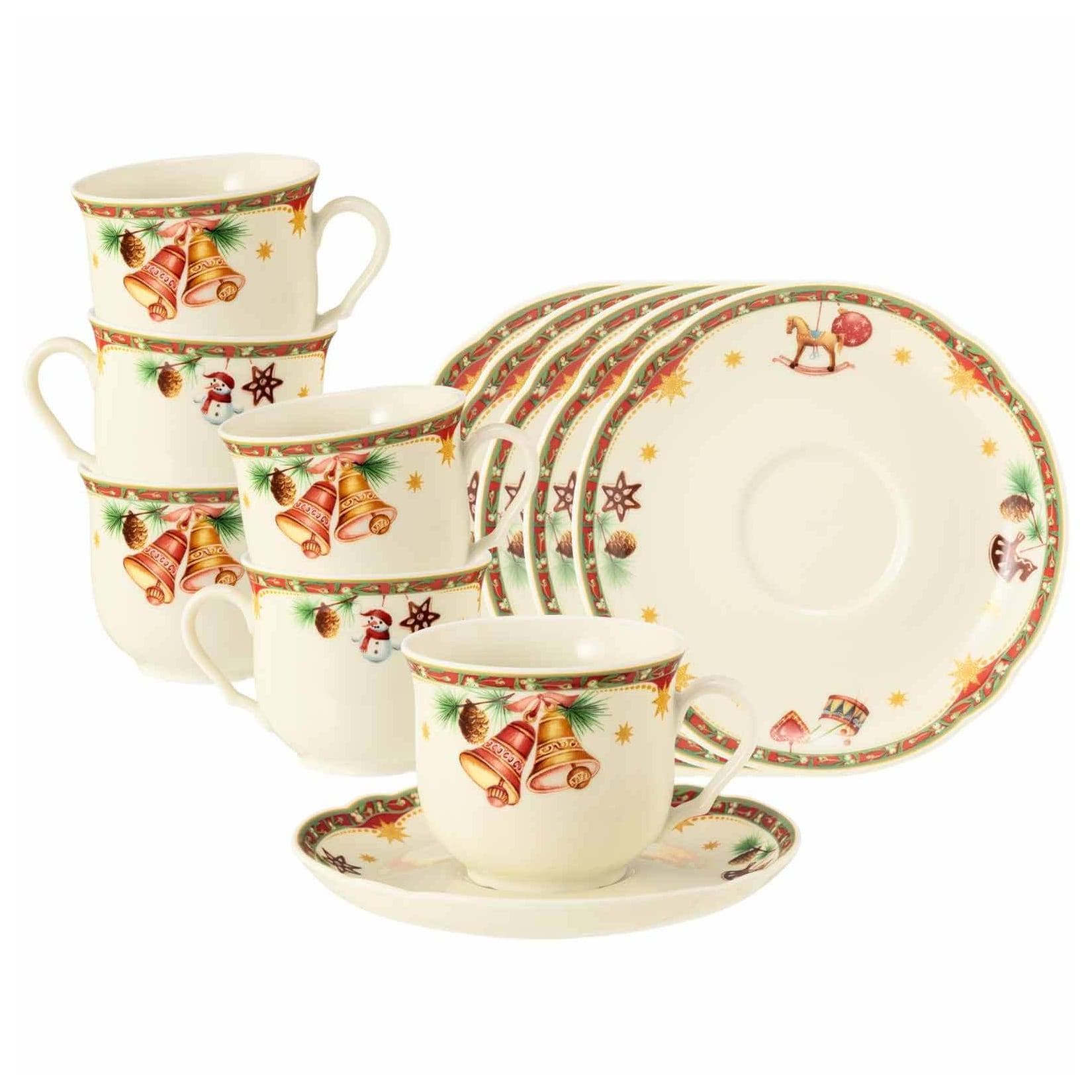 Seltmann Weiden Kaffeetassen Set 12-tlg. Creme Porzellan Weihnachtsnostalgie