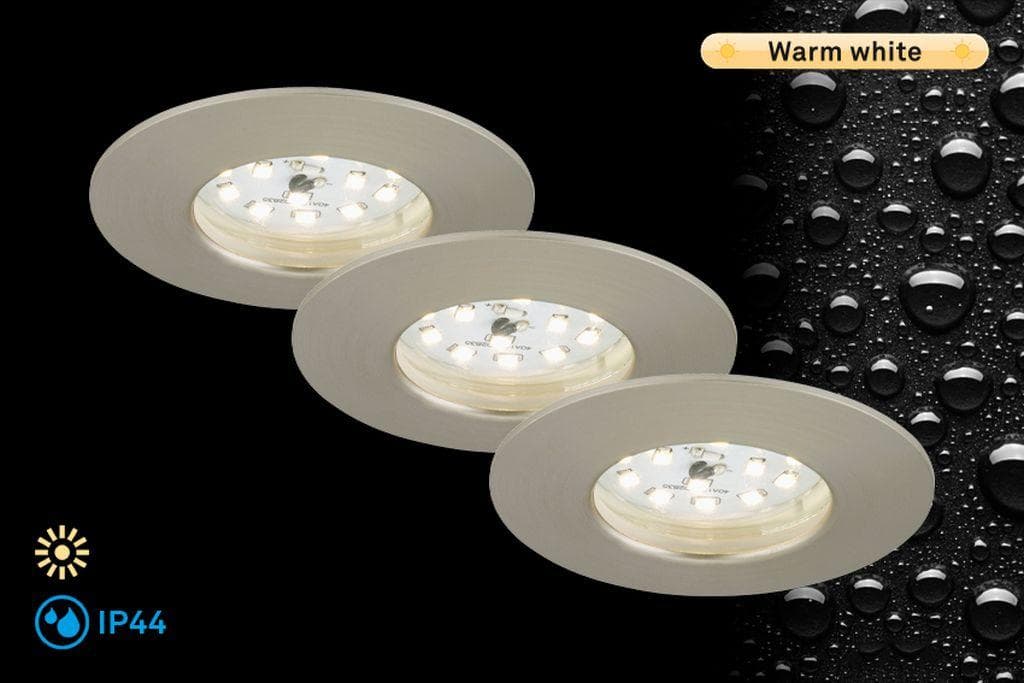 Briloner 3er Set LED-Einbaustrahler Nikas IP44 nickel