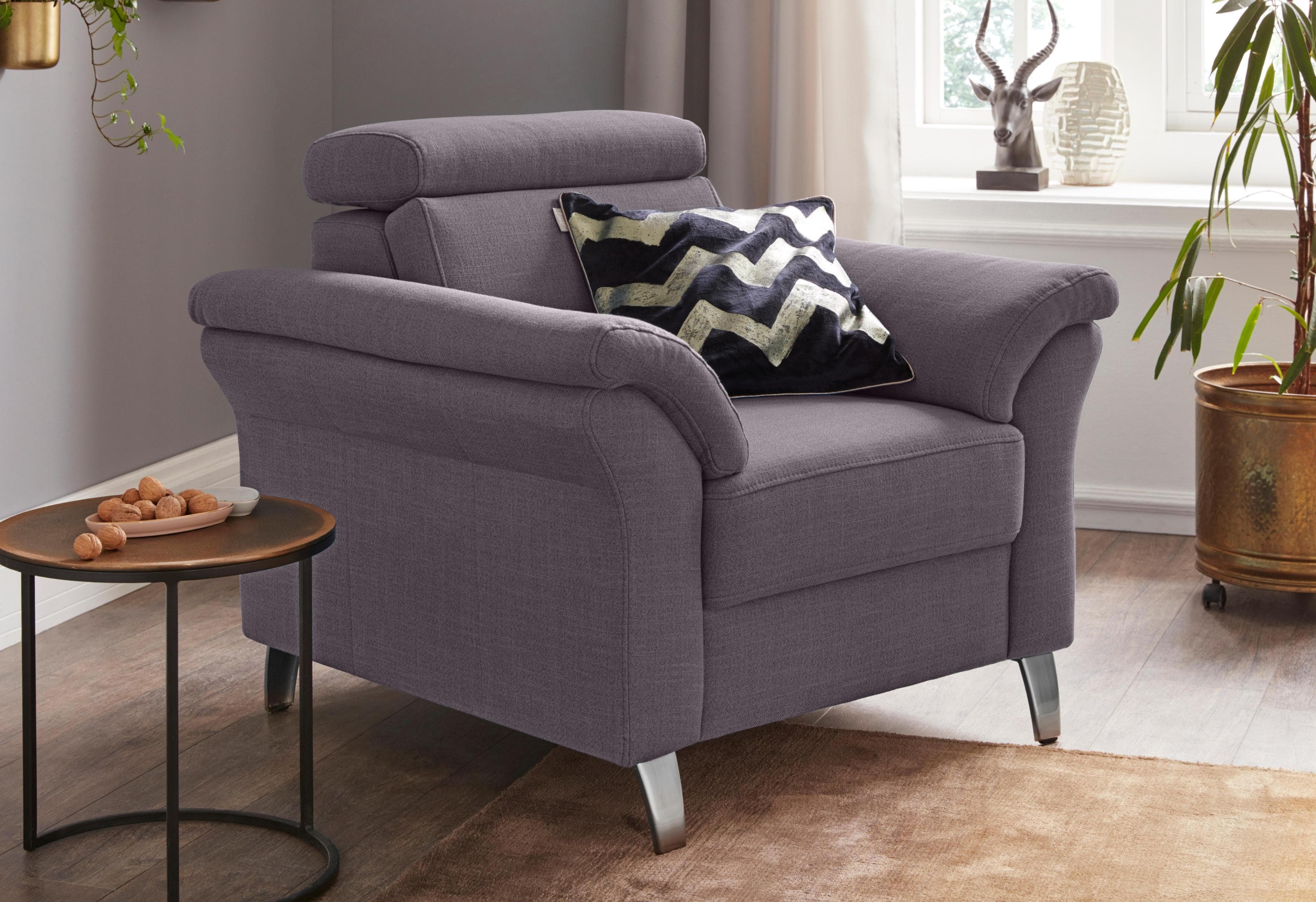 SIT & MORE Sessel Arngast Grau mit Federkern und Kopfteilverstellung