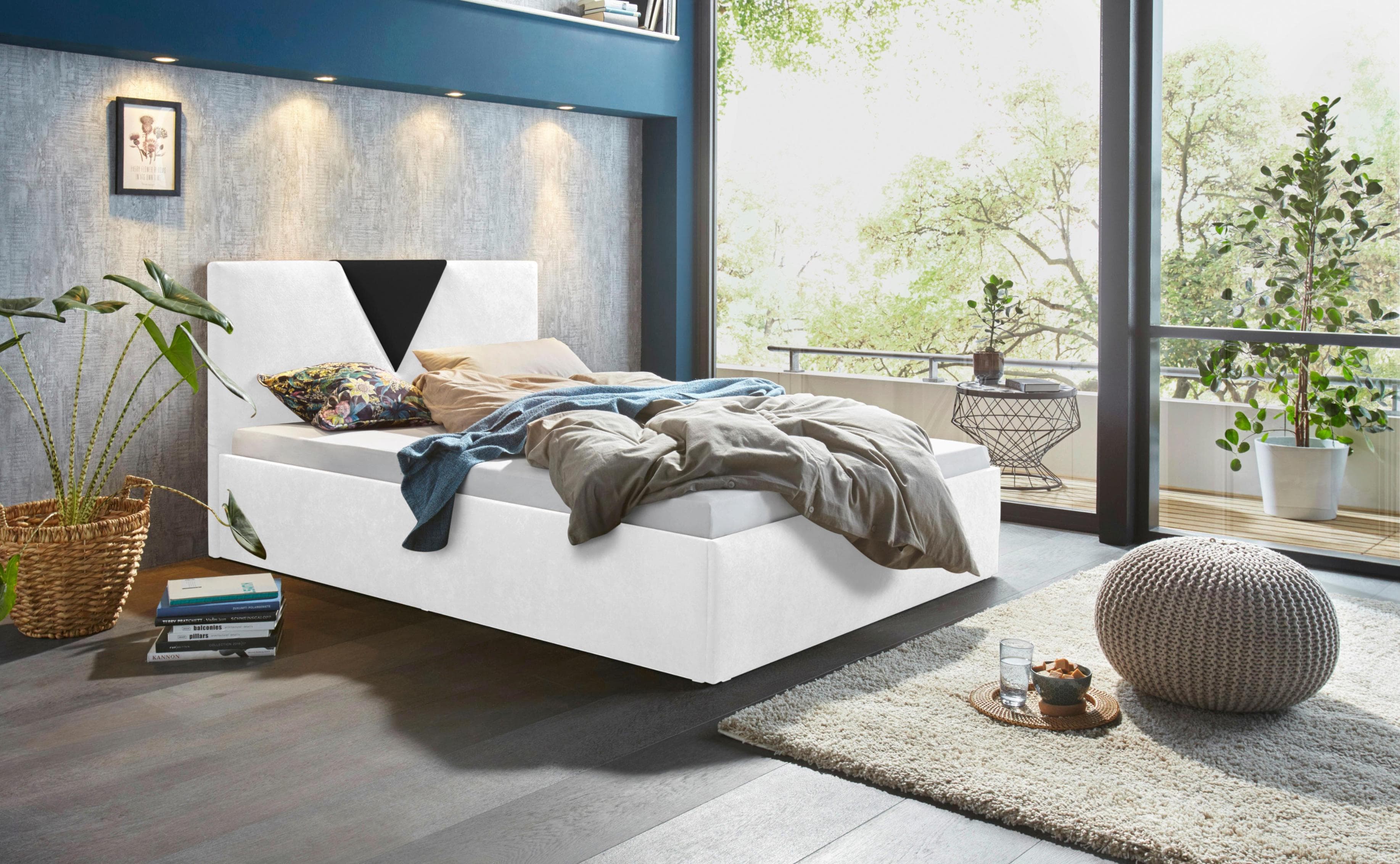 Westfalia Schlafkomfort Polsterbett Malibu Schwarz-Weiß mit Bonnell-Federkernmatratze