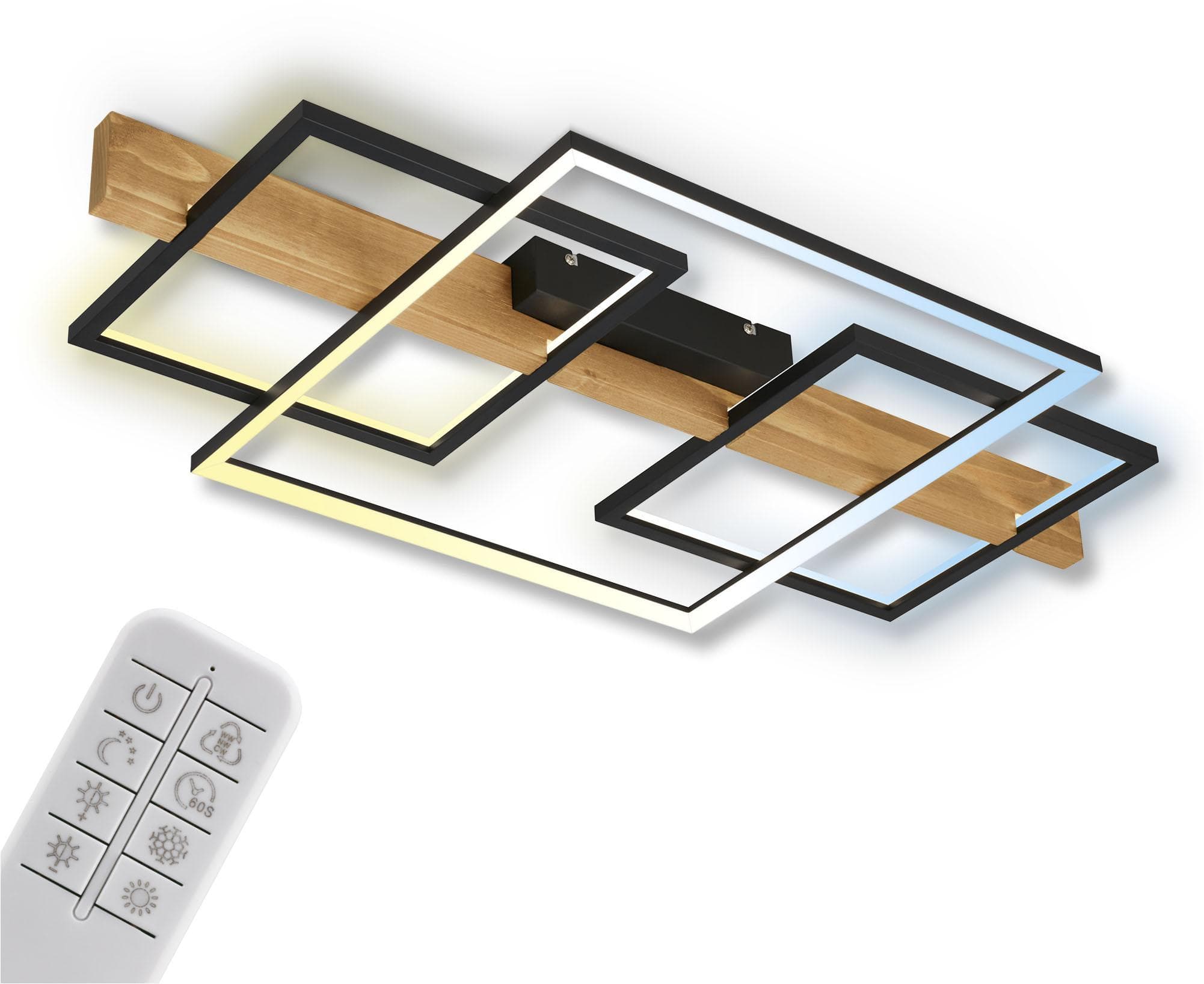 Briloner LED-Deckenleuchte Cadre CCT 75cm Schwarz Holz