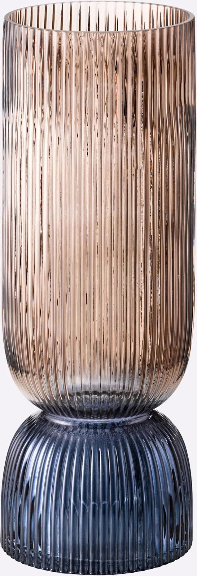 Tischvase Rosé-Blau mit Rillen-Optik
