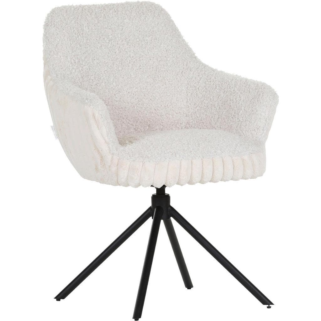 home24 Armlehnstuhl Beige Schwarz Textil Metall Esszimmerstuhl