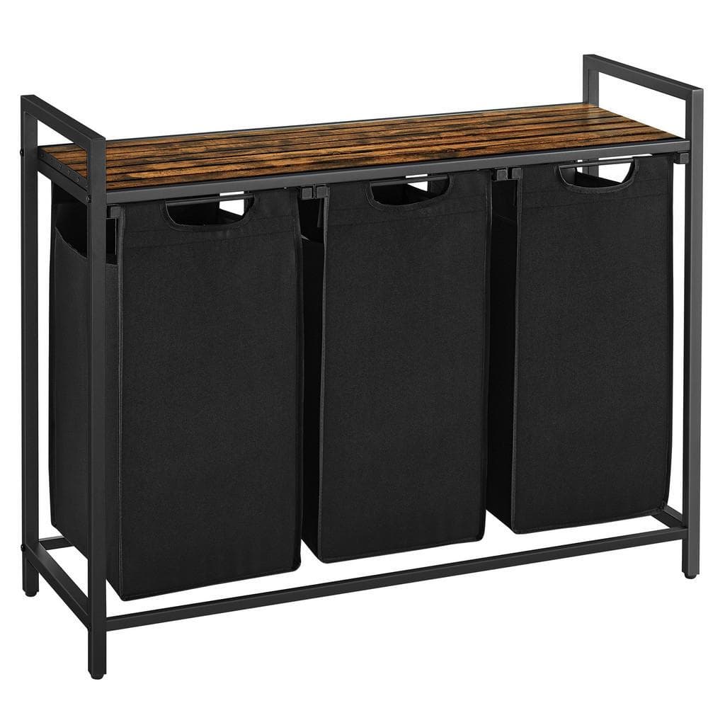 VASAGLE Wäschekorb 3 Fächer mit Ablage - Ausziehbar & Abnehmbar