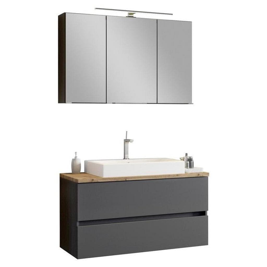 Held Möbel Pienza Badezimmer-Set Grau Eiche Holzwerkstoff 2 Schubladen 100 cm