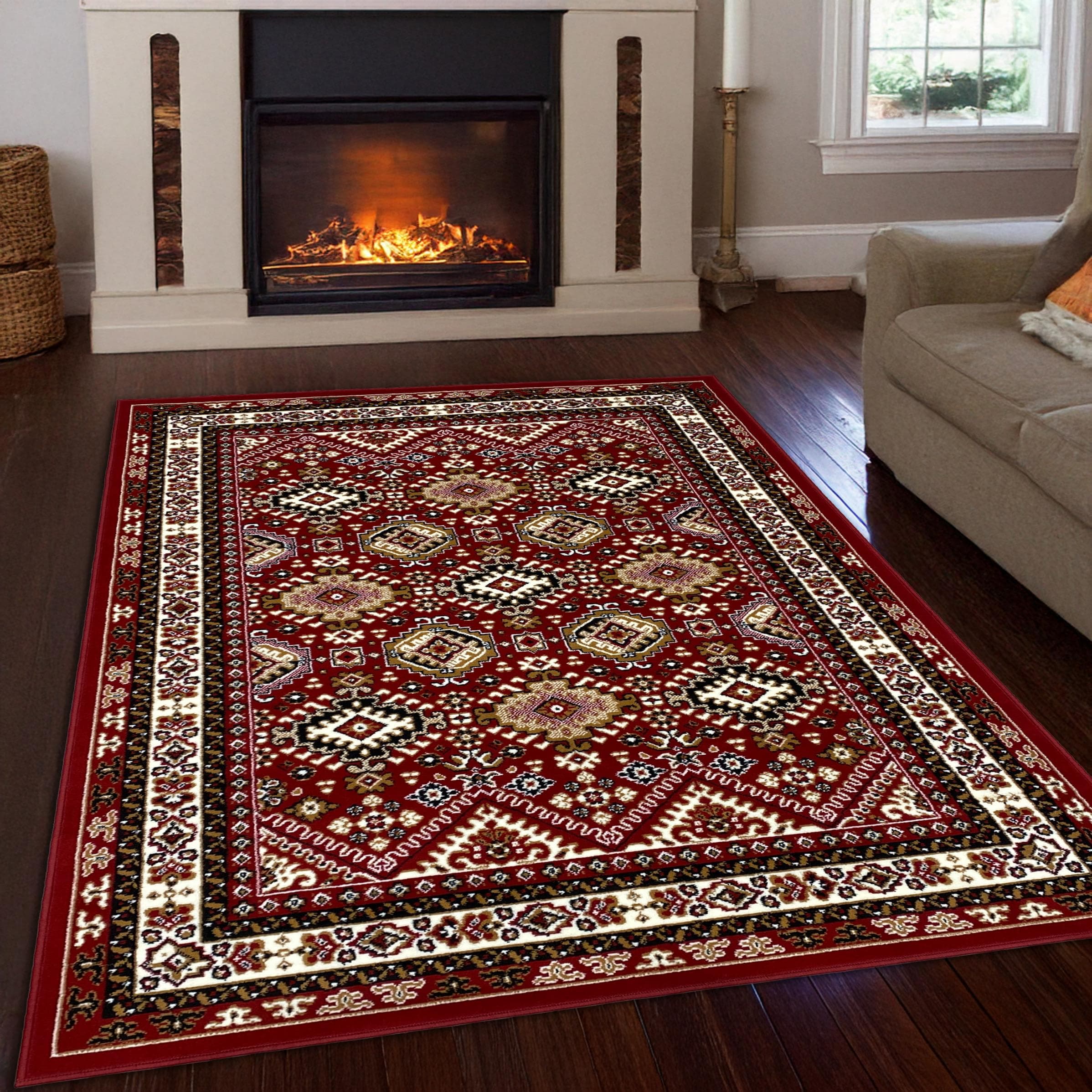 Orientalischer Webteppich in Weinrot, Kunstfaser und Latex