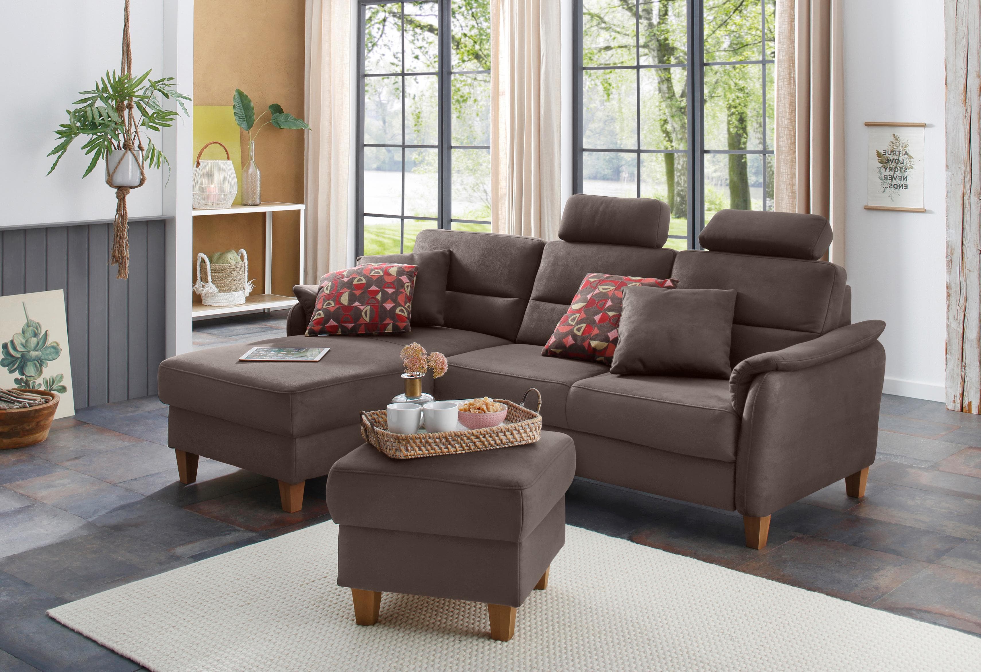 HOME AFFAIRE Ecksofa Palmera L-Form Braun Microfaser mit Bettfunktion