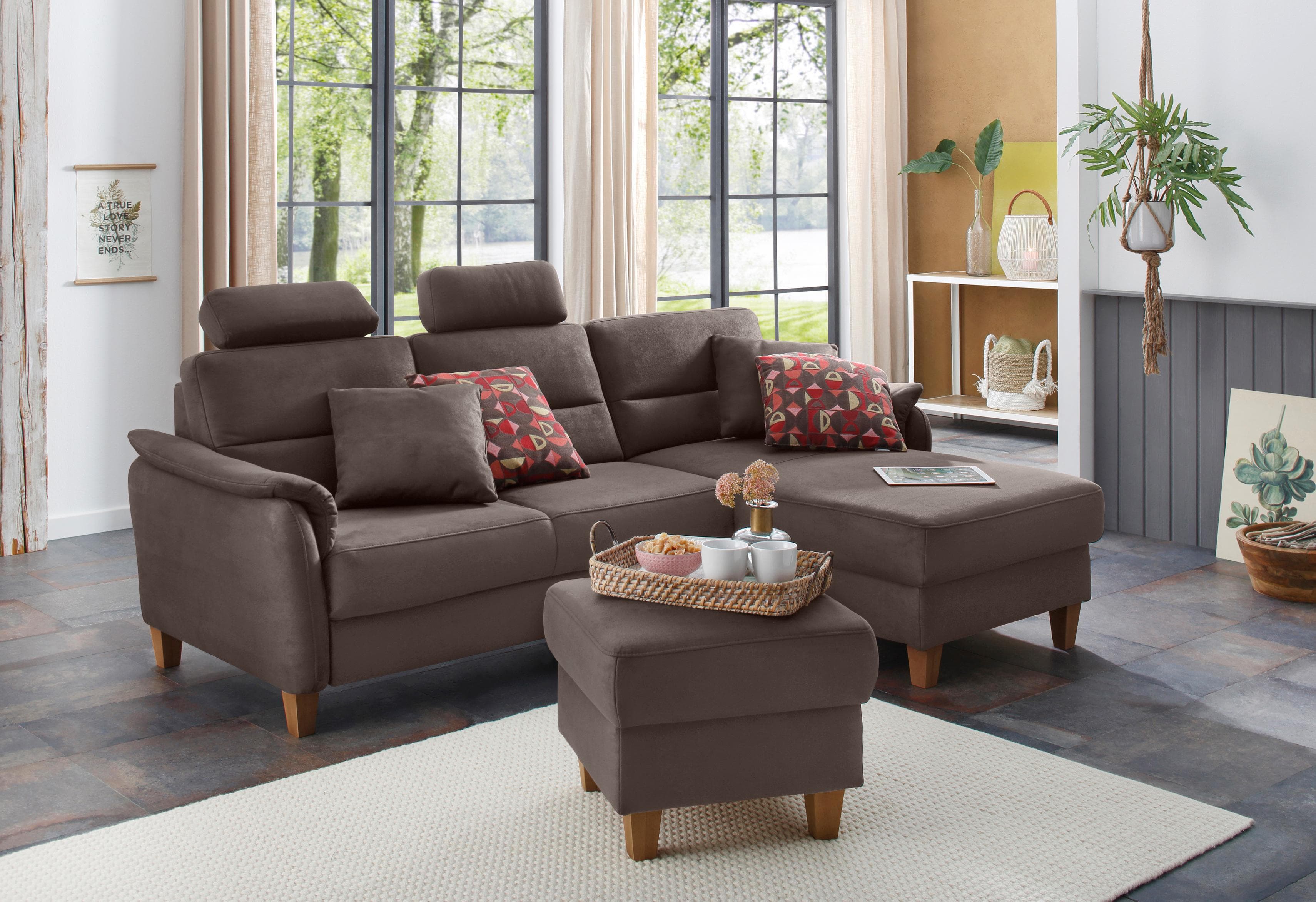 HOME AFFAIRE Ecksofa Palmera L-Form Braun Luxus-Microfaser