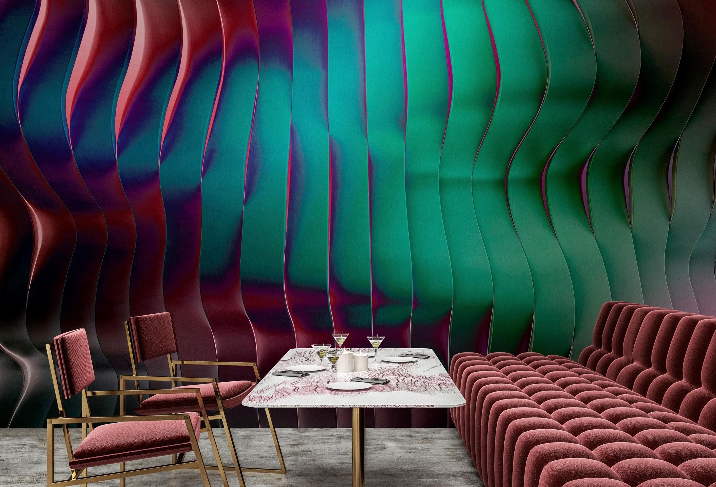 Vliestapete LIVING WALLS 3D Wellenoptik Türkis