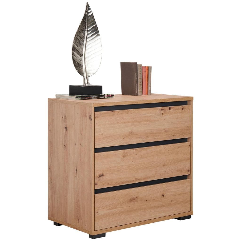 Carryhome Kommode Anthrazit Eiche Holzwerkstoff 3 Schubladen