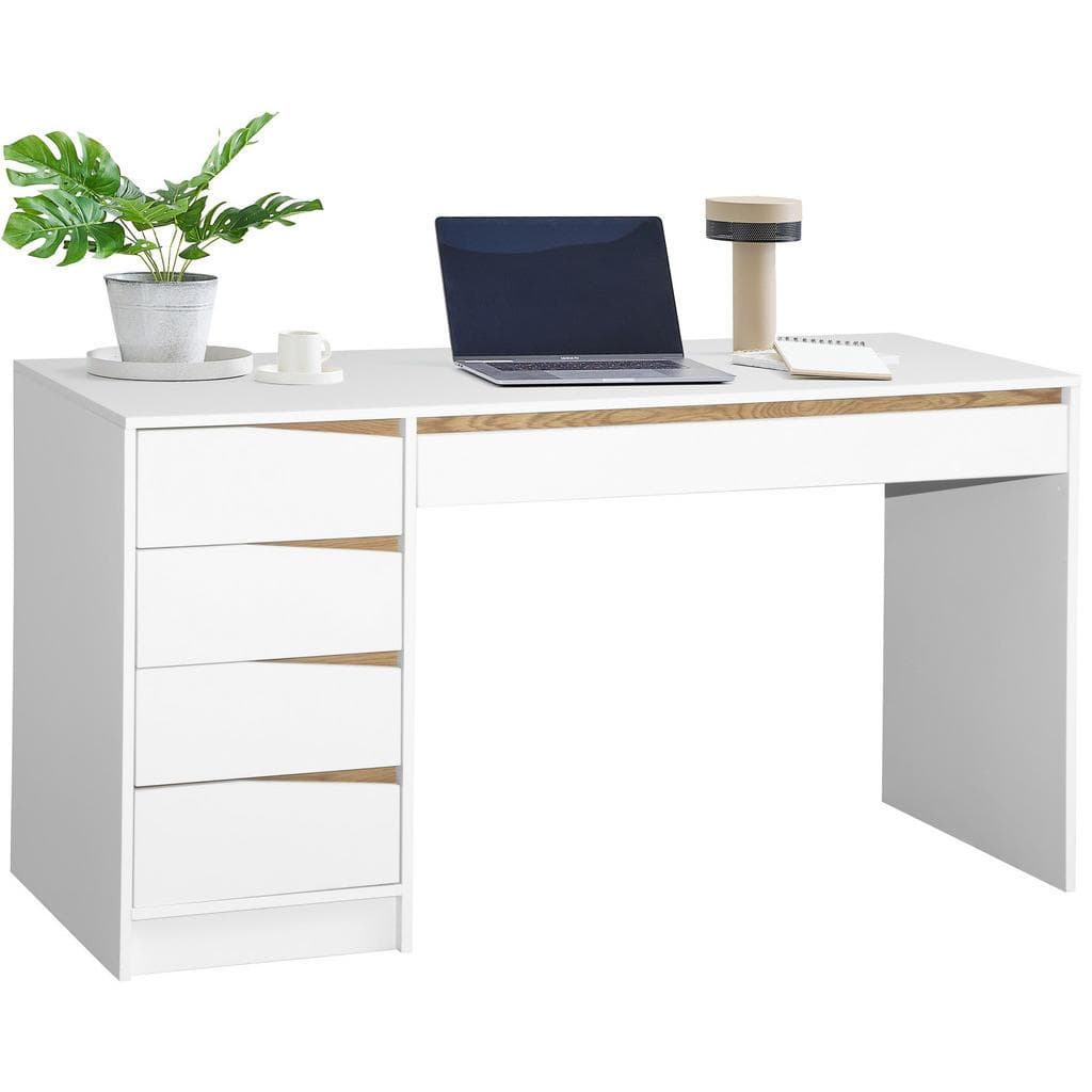 Venda Schreibtisch Weiß Eiche Holzwerkstoff 5 Schubladen