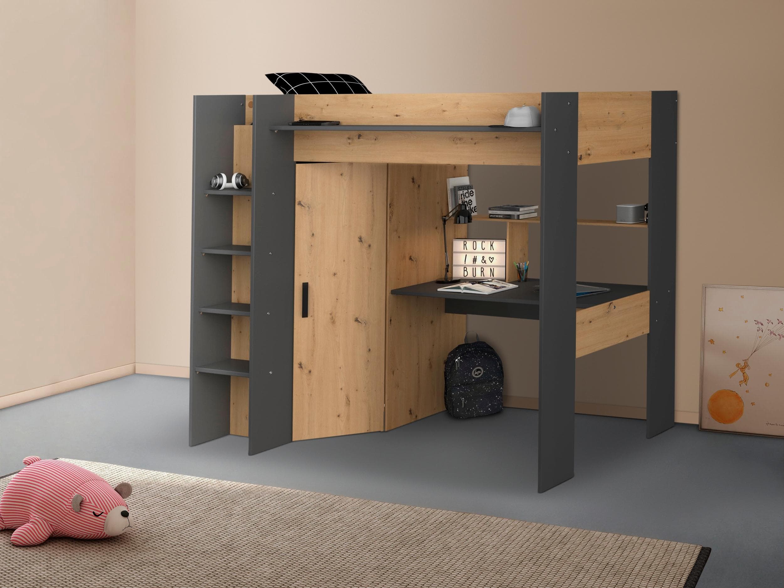 Parisot Heavy Hochbett mit Kleiderschrank und Schreibtisch