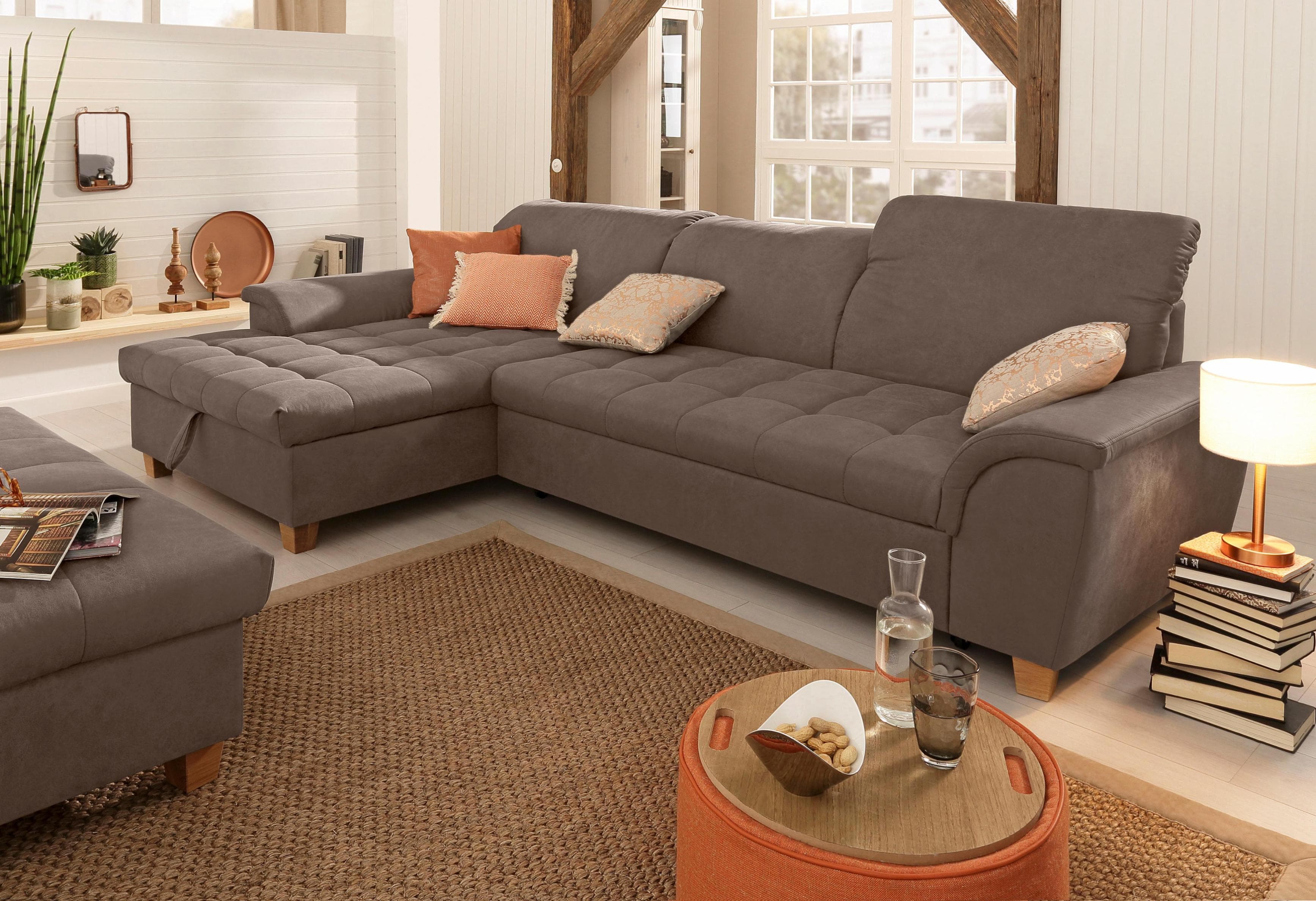 HOME AFFAIRE Ecksofa Lyla L-Form Dunkelbraun mit Bettfunktion
