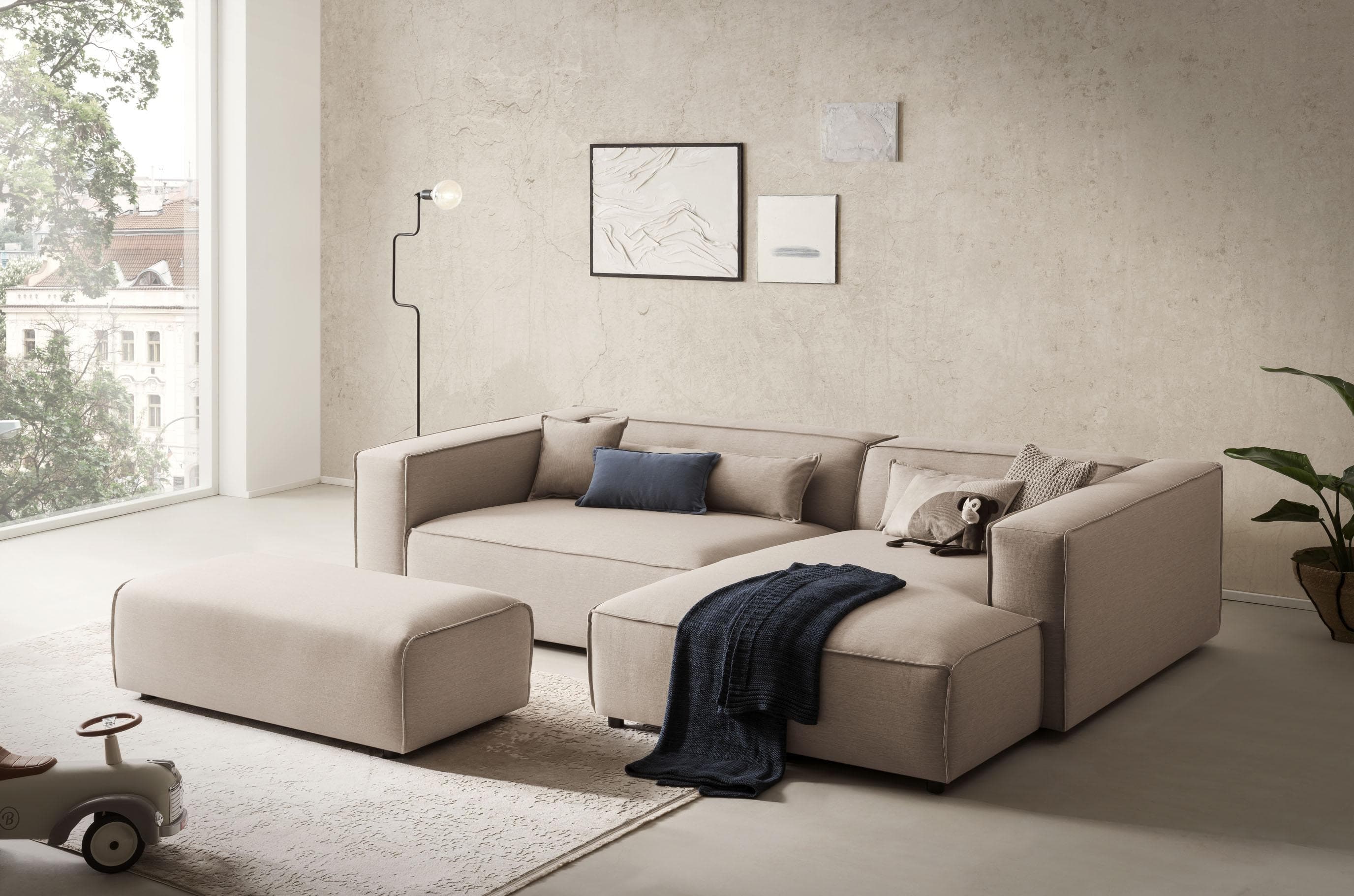 LeGer Home Ecksofa PIARA XXL L-Form mit Schlaffunktion Beige