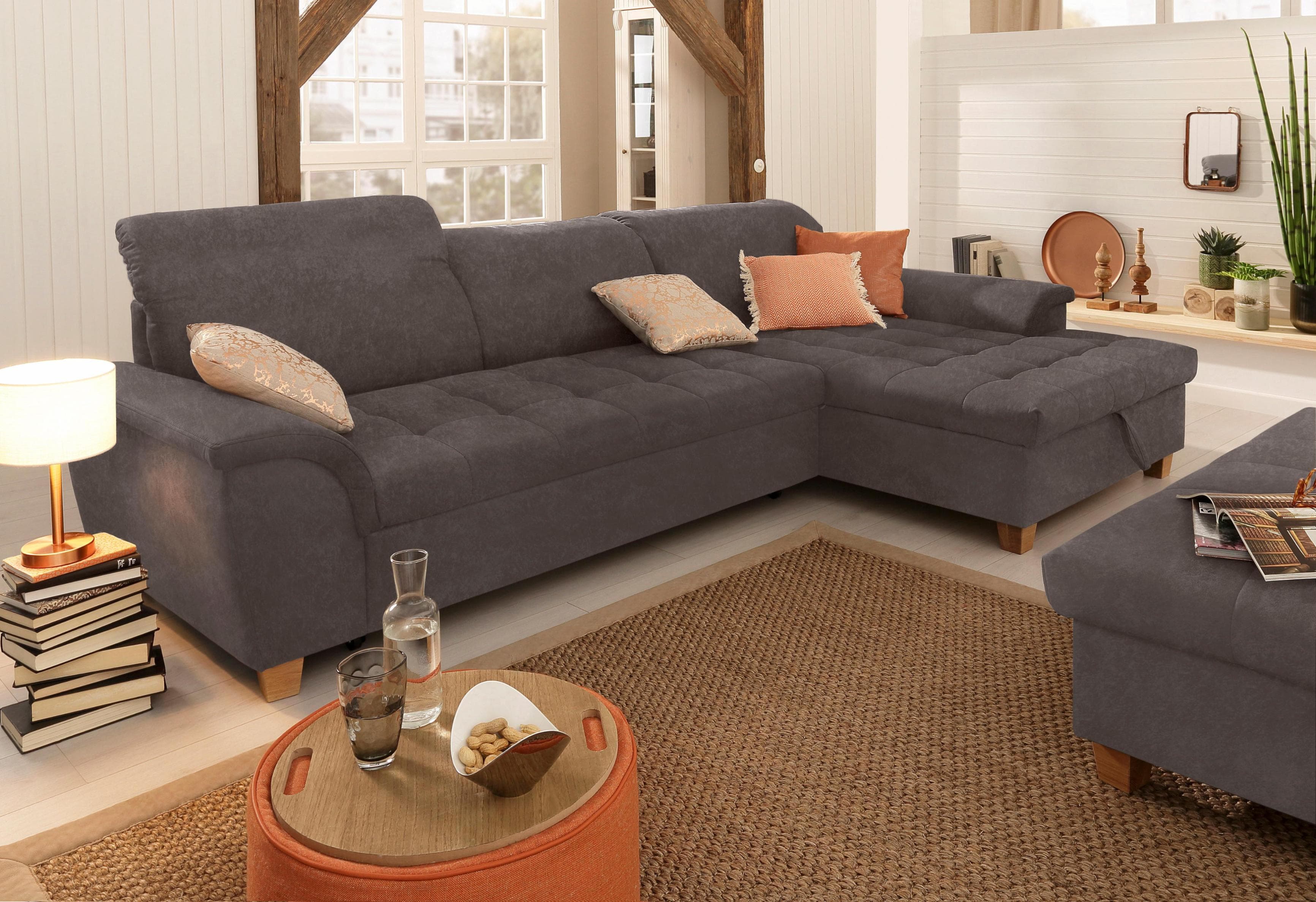 Home Affaire Ecksofa Lyla Grau mit Bettfunktion und Recamiere