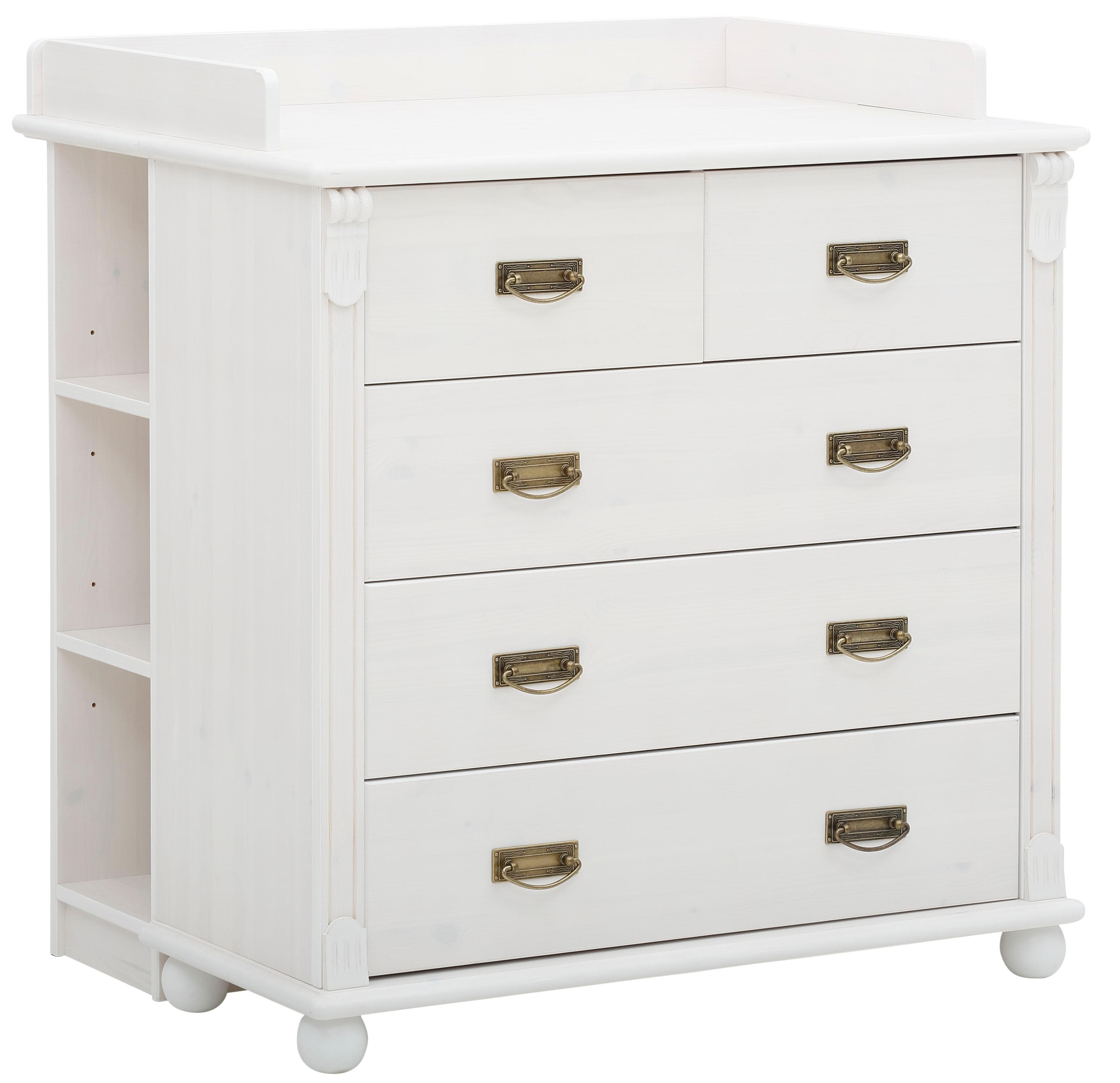 Landhaus Wickelkommode aus Massivholz mit Messinggriffen