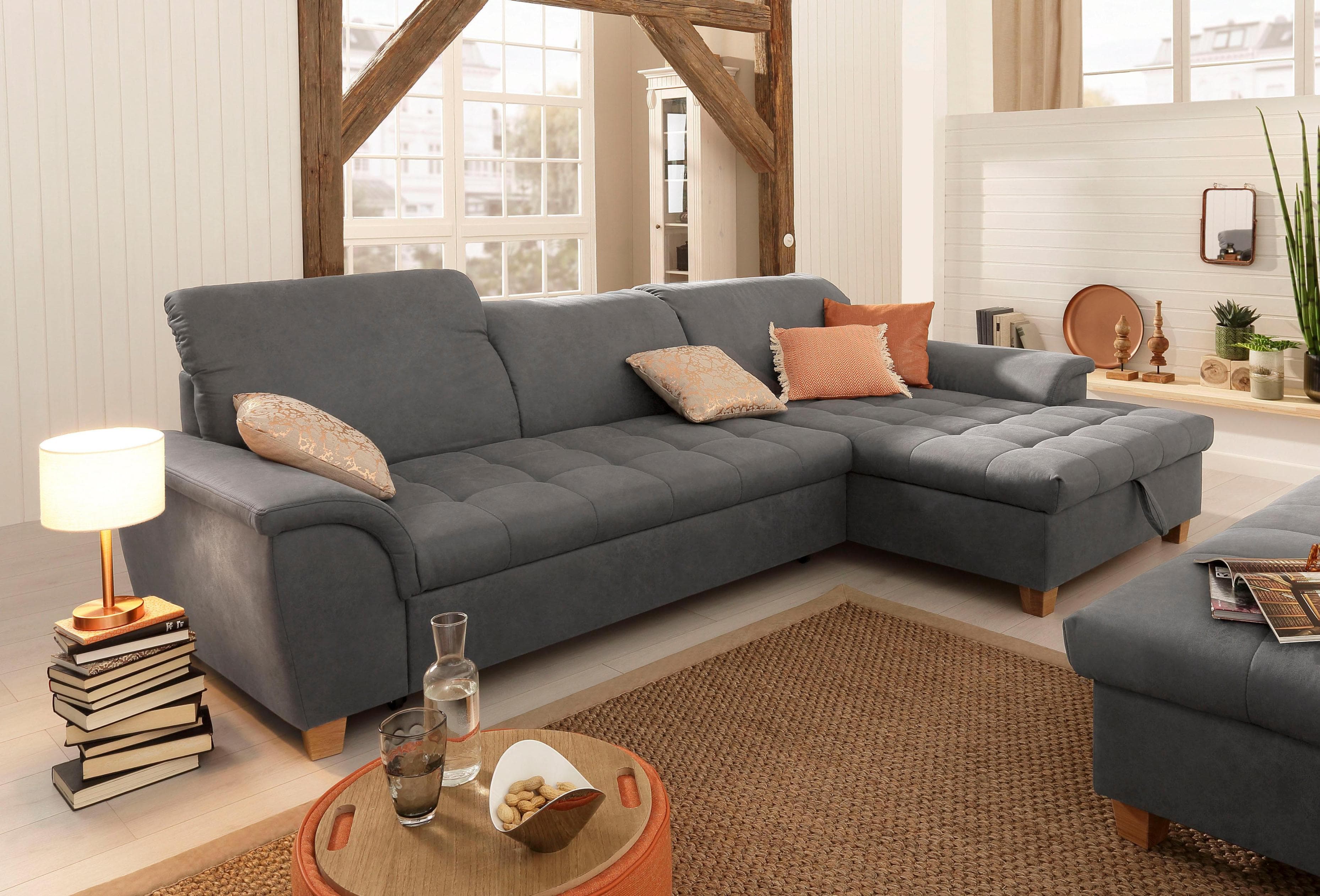 HOME AFFAIRE Ecksofa Lyla L-Form Schwarzbraun mit Recamiere und Bettfunktion