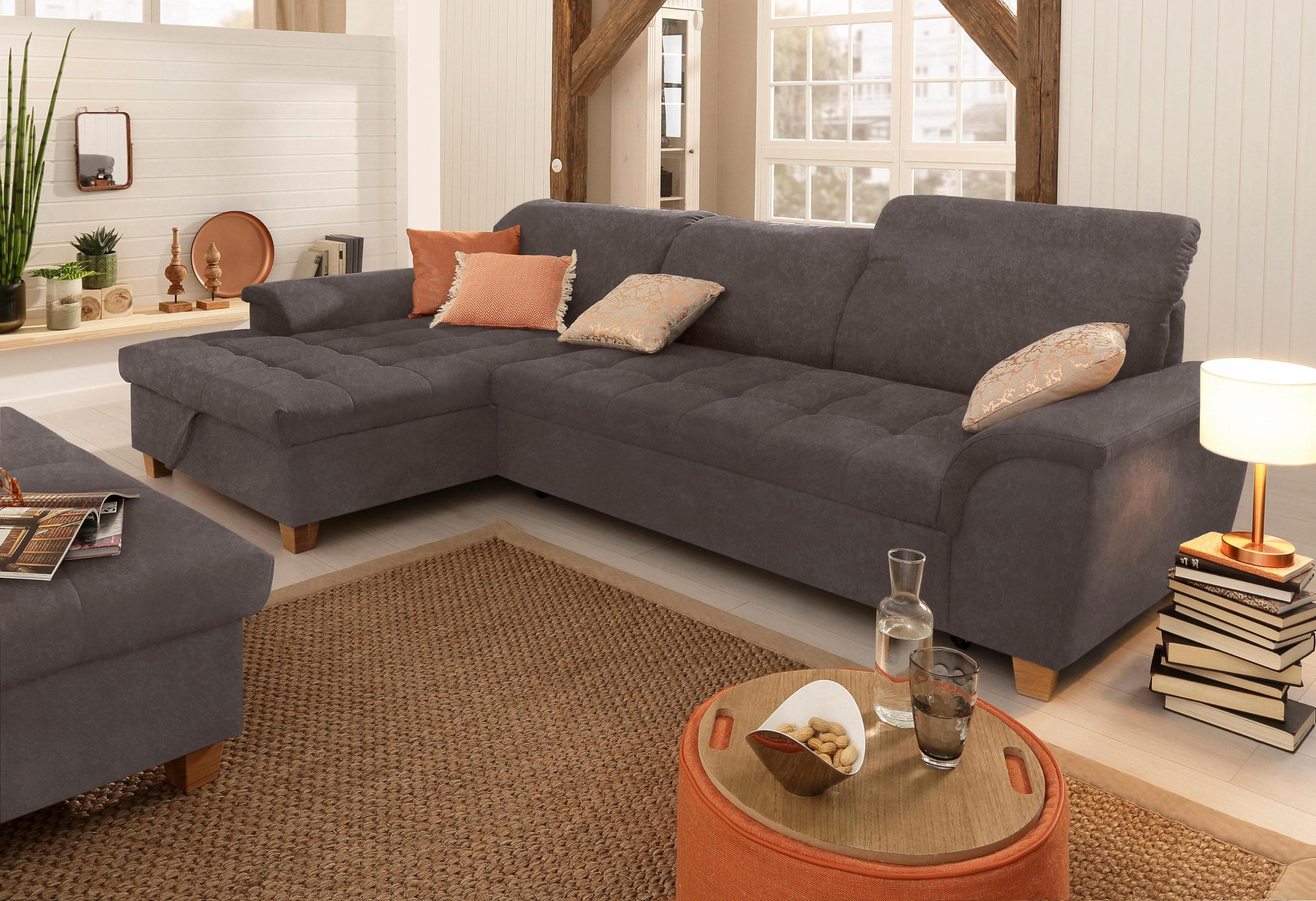 HOME AFFAIRE Ecksofa Lyla Grau mit Recamiere und Bettfunktion