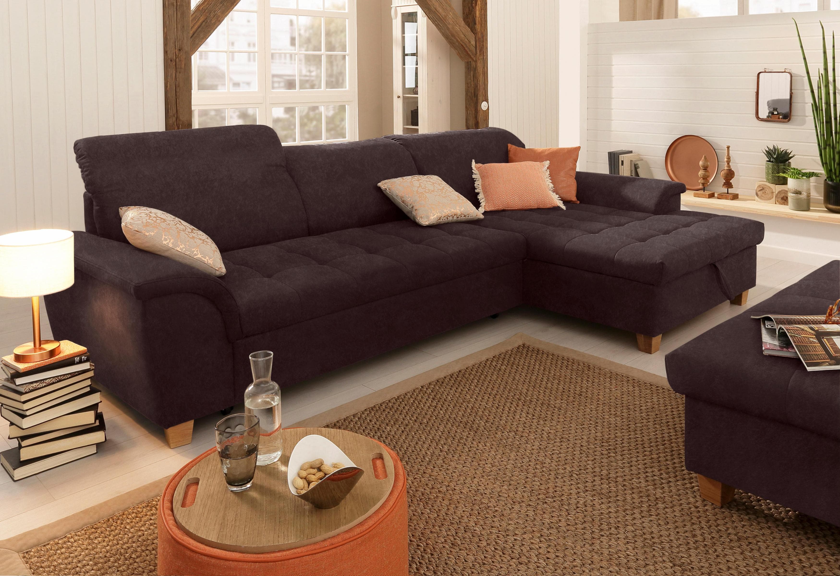 HOME AFFAIRE Ecksofa Lyla Braun Lederoptik mit Bettfunktion