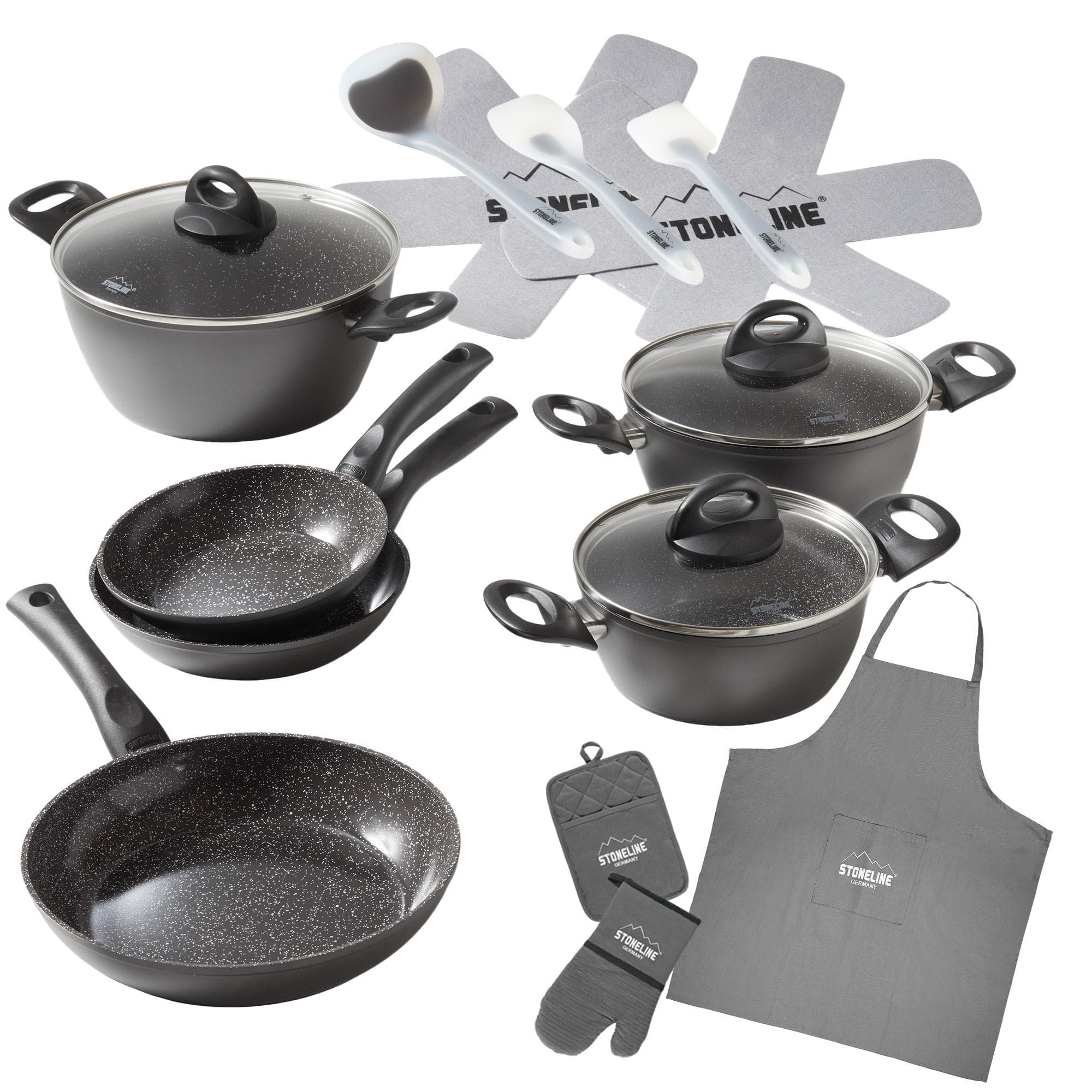 STONELINE 17-teiliges Koch-Set mit Glasdeckeln grau induktionsgeeignet