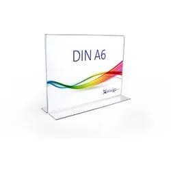 Tischaufsteller T-Ständer DIN A6 quer glasklarer PS-Kunststoff