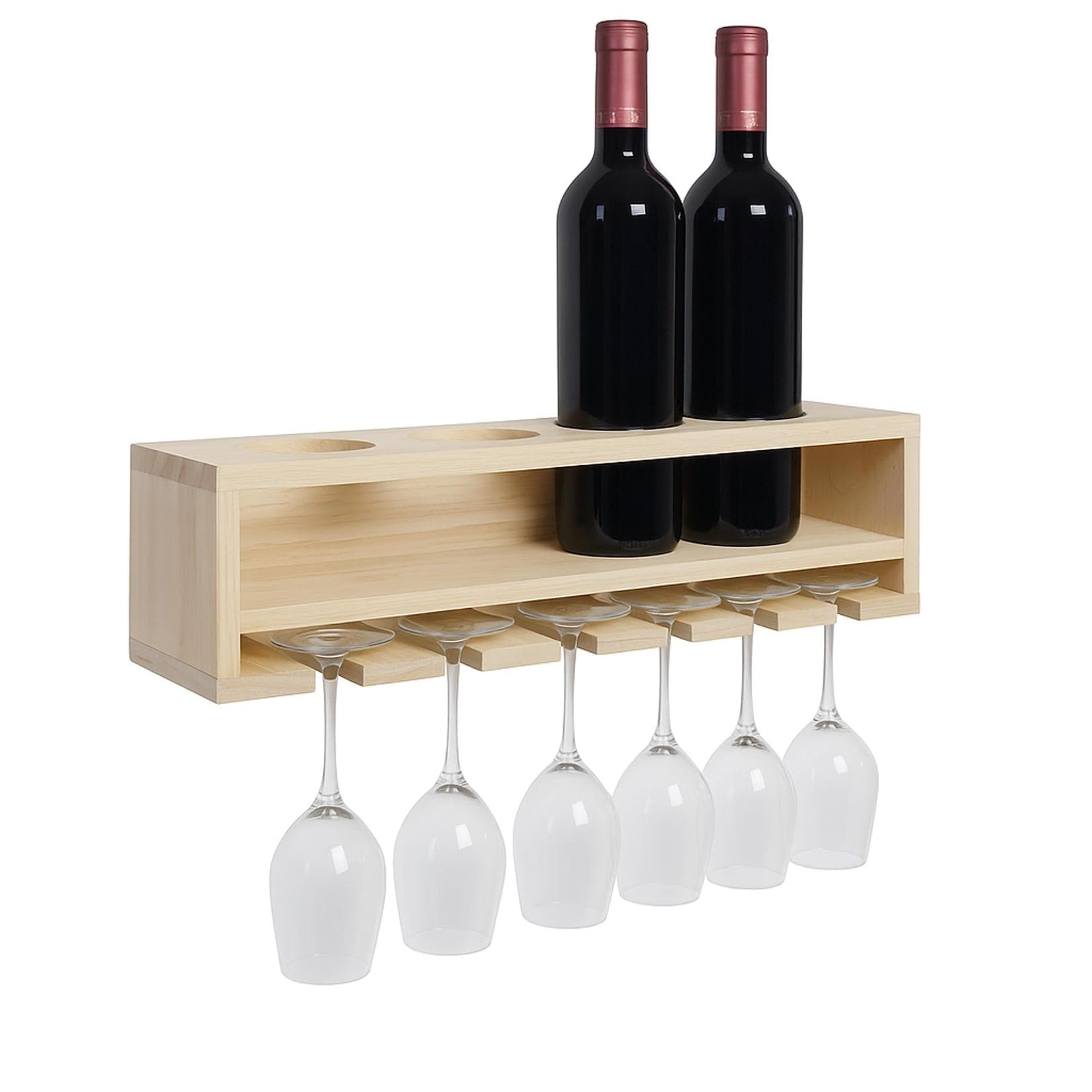 Weinregal MCWP21 Glas-/Flaschenhalter Wandbar Regal für 4 Flaschen/6 Gläser Holz MVG-zertifiziert