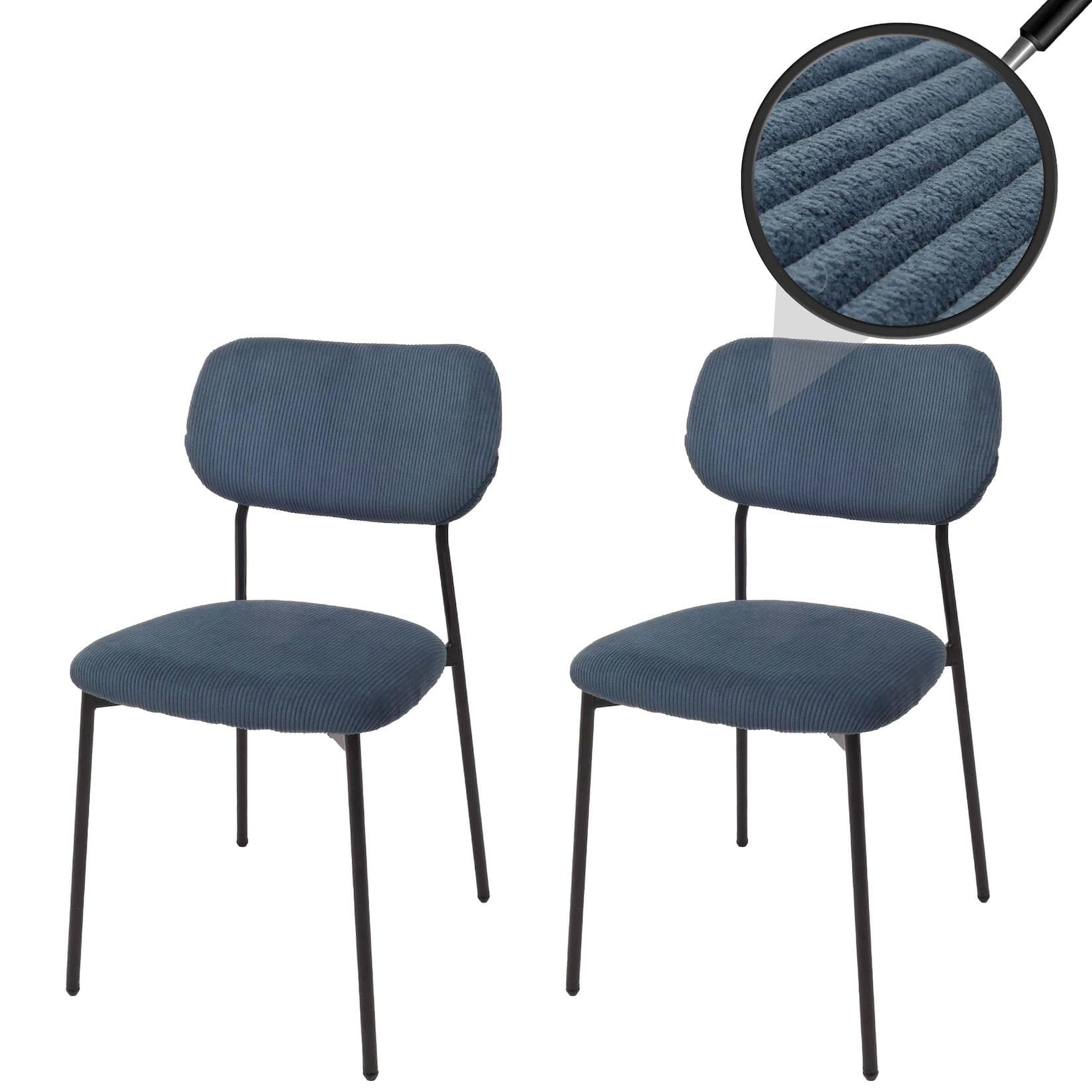 MCW 2er-Set Esszimmerstuhl MCW-O26, Küchenstuhl Polsterstuhl Cord Stoff Metall Blau