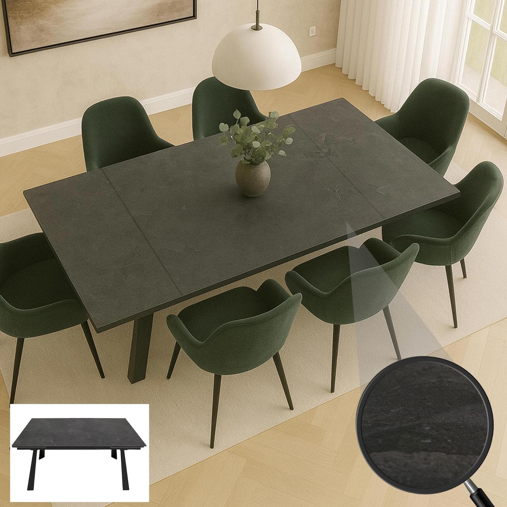 Esszimmertisch MCW-O59 Ausziehtisch Sinterstein Metall Marmor-Optik Grau