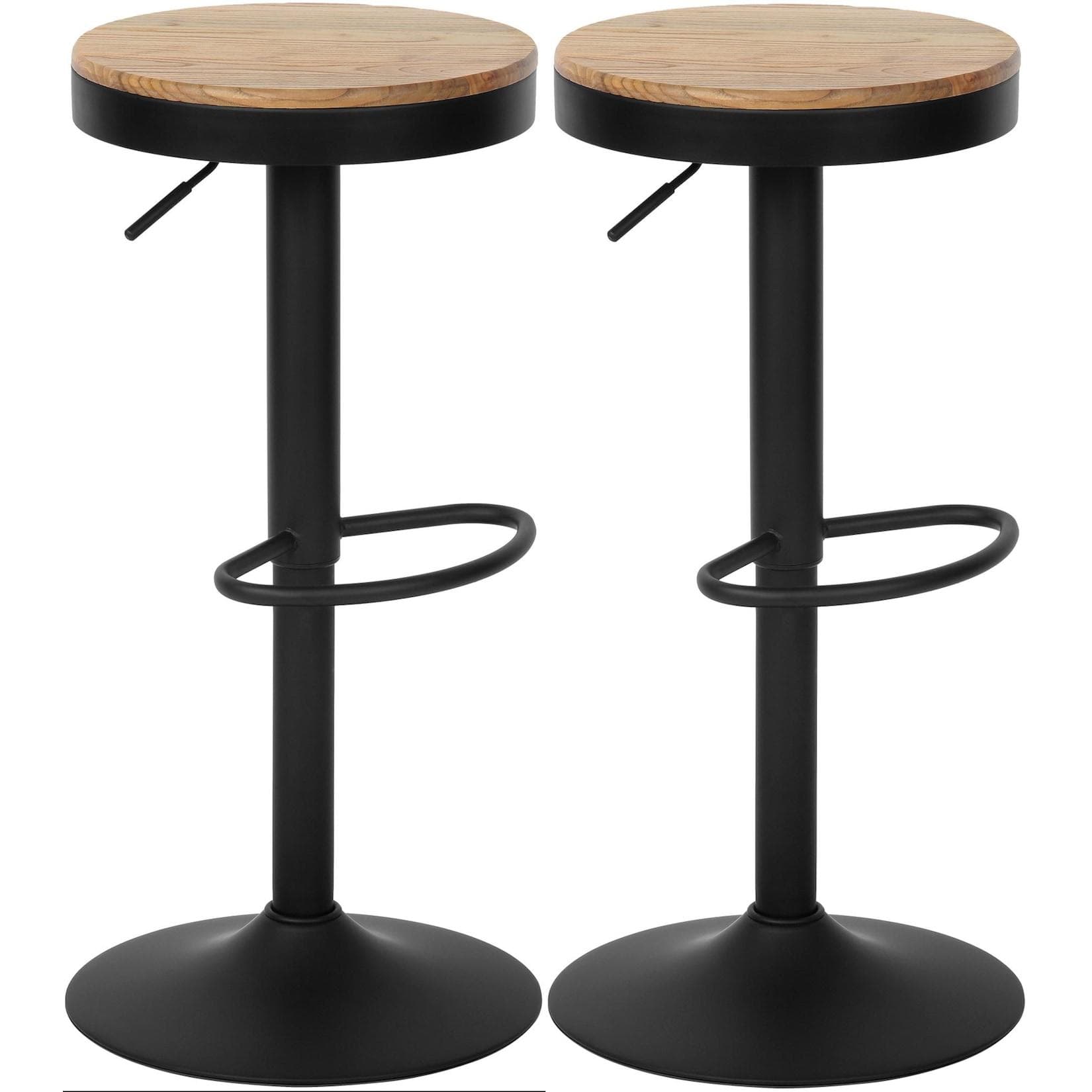 CLP Barhocker 2er Set Pitas höhenverstellbar mit Holz-Sitzfläche