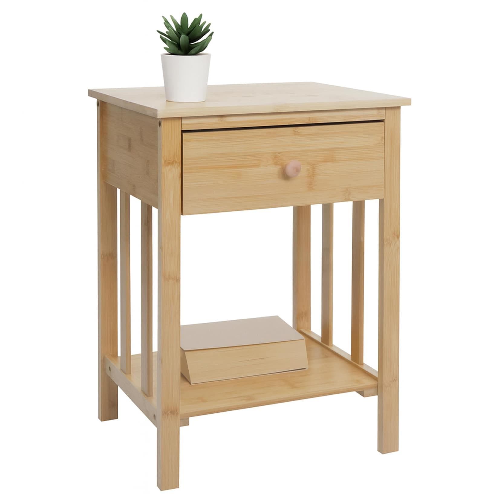 Bambus Nachttisch MCW-O72 Nachtkonsole Beistelltisch Nachtschrank Schrank, Schublade