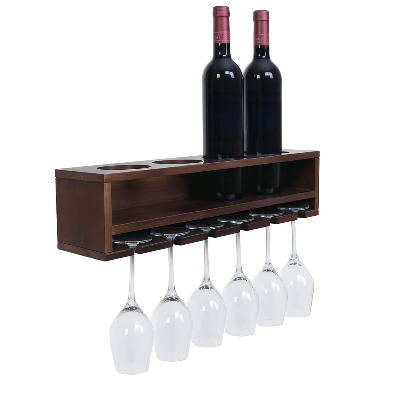 Weinregal MCW-P21 Glas-/Flaschenhalter Wandbar Regal für 4 Flaschen/6 Gläser Holz MVG-zertifiziert Braun