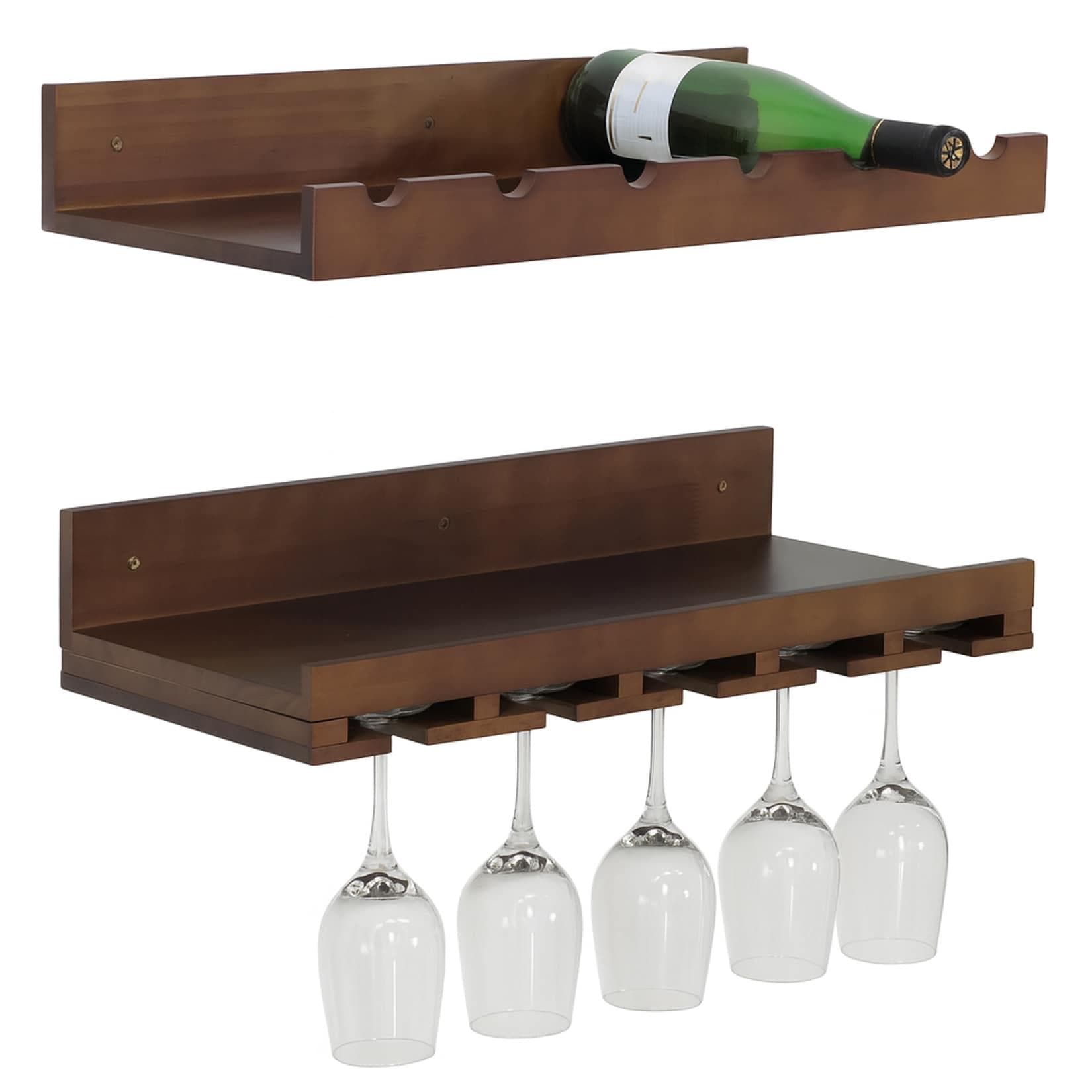 MCW 2er-Set Weinregal MCW-P22 Wandregal für 6 Flaschen und 15 Gläser Holz MVG-zertifiziert