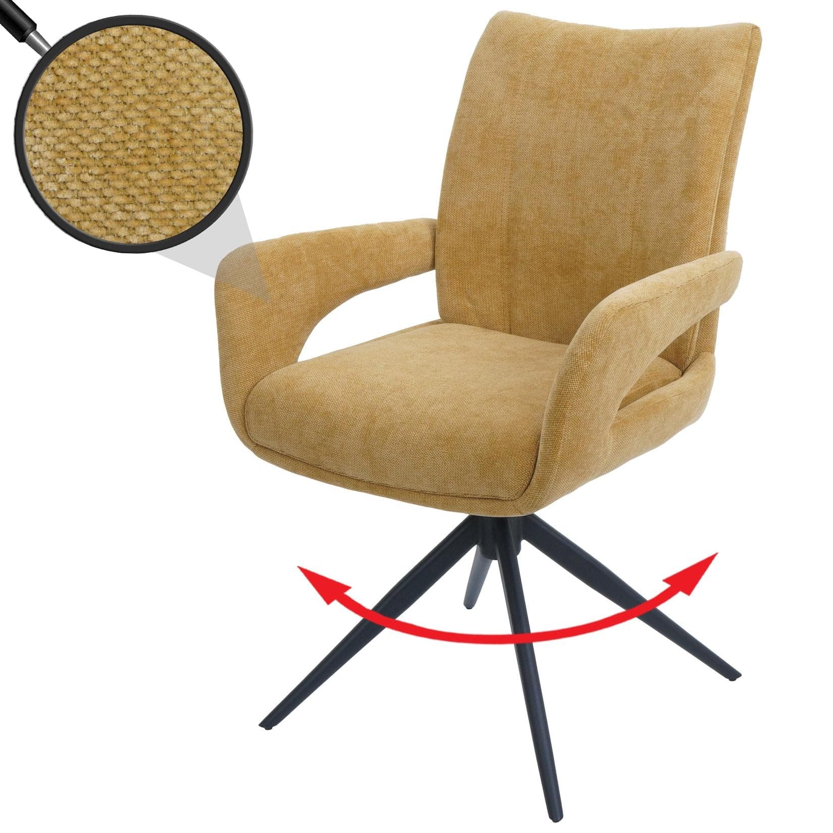 Esszimmerstuhl MCW-O78 Küchenstuhl Stoff/Textil Chenille 310g/m² Öko-Tex Senfgelb