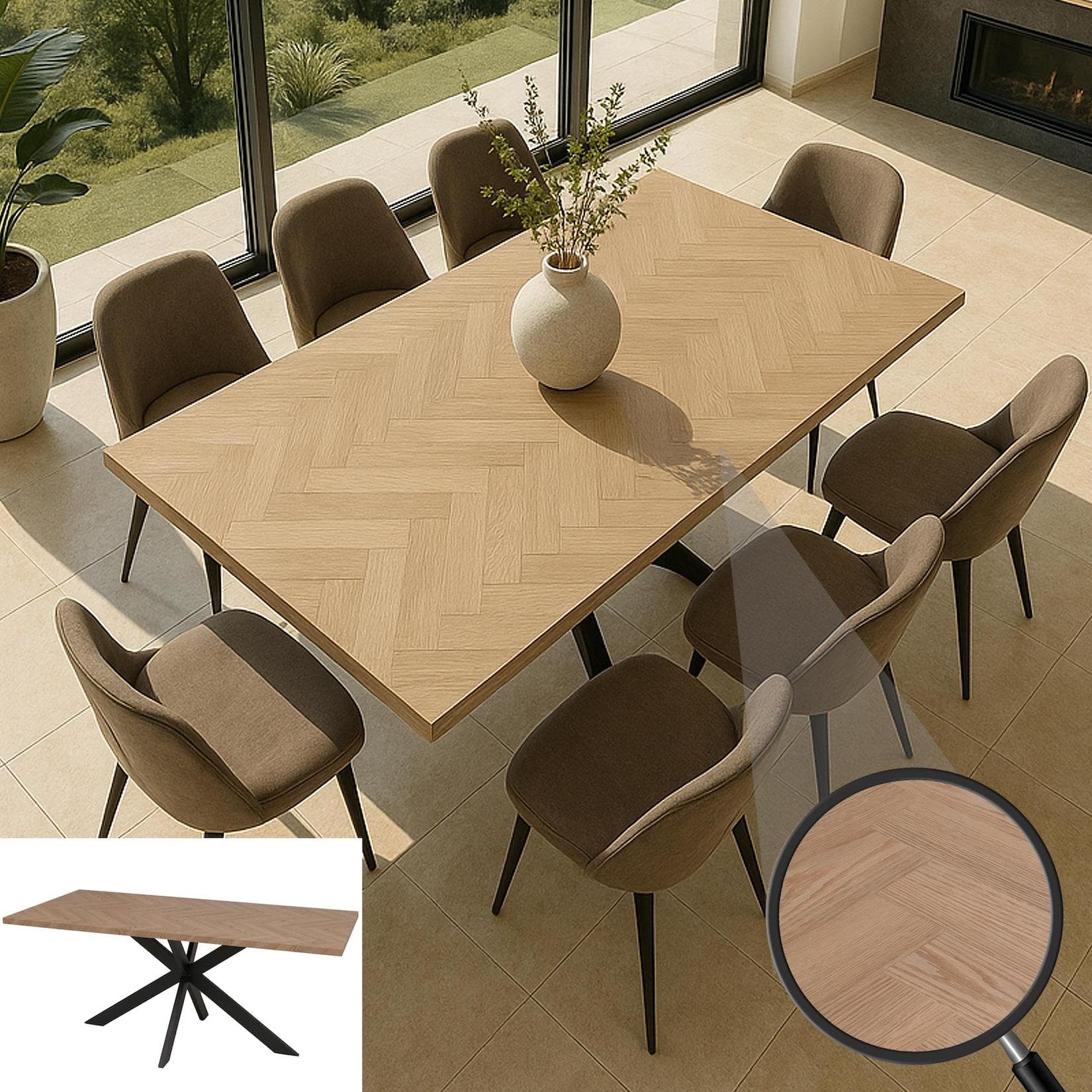 Esszimmertisch MCW-O55 Industrial MDF Metall 180cm helle Eiche-Optik