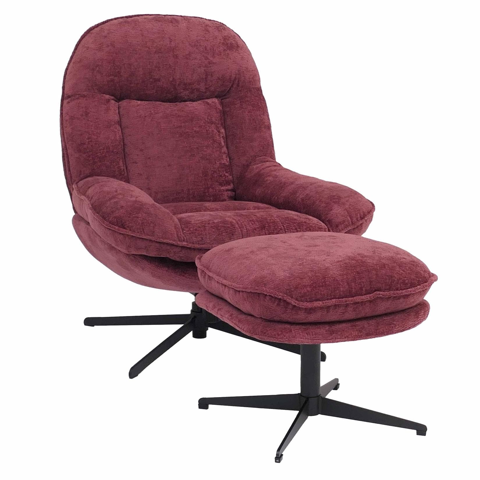 Relaxsessel mit Hocker MCW-P32 Chenille Beere drehbar