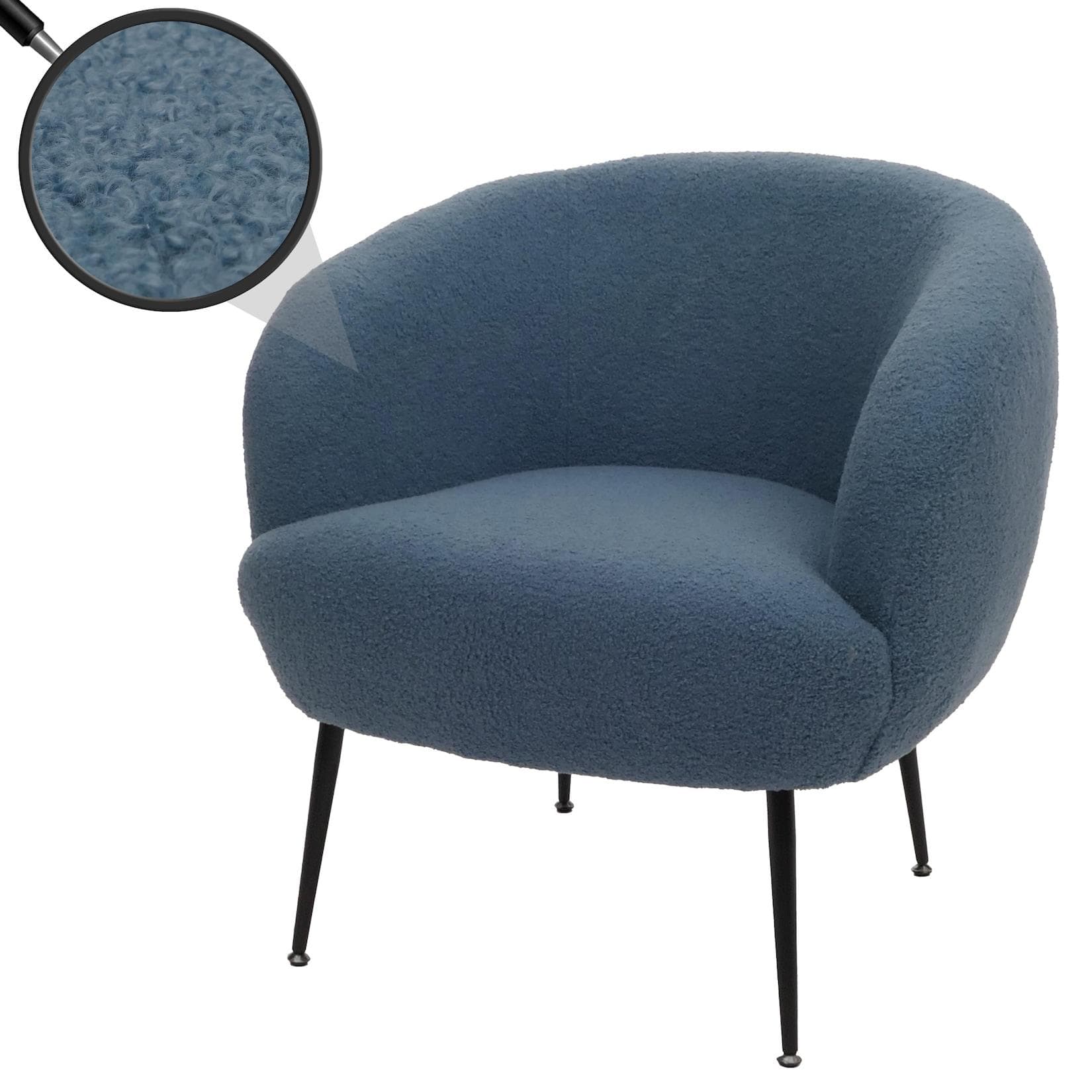 Lounge-Sessel MCW-O37 Blau Stoff Bouclé Metall