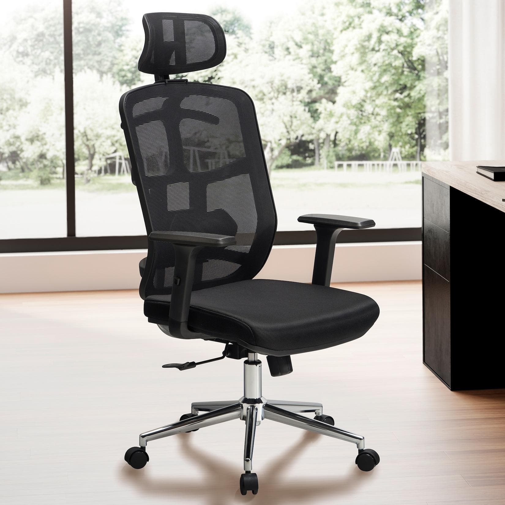 Moderner Ergonomischer Bürostuhl in Schwarz und Silber