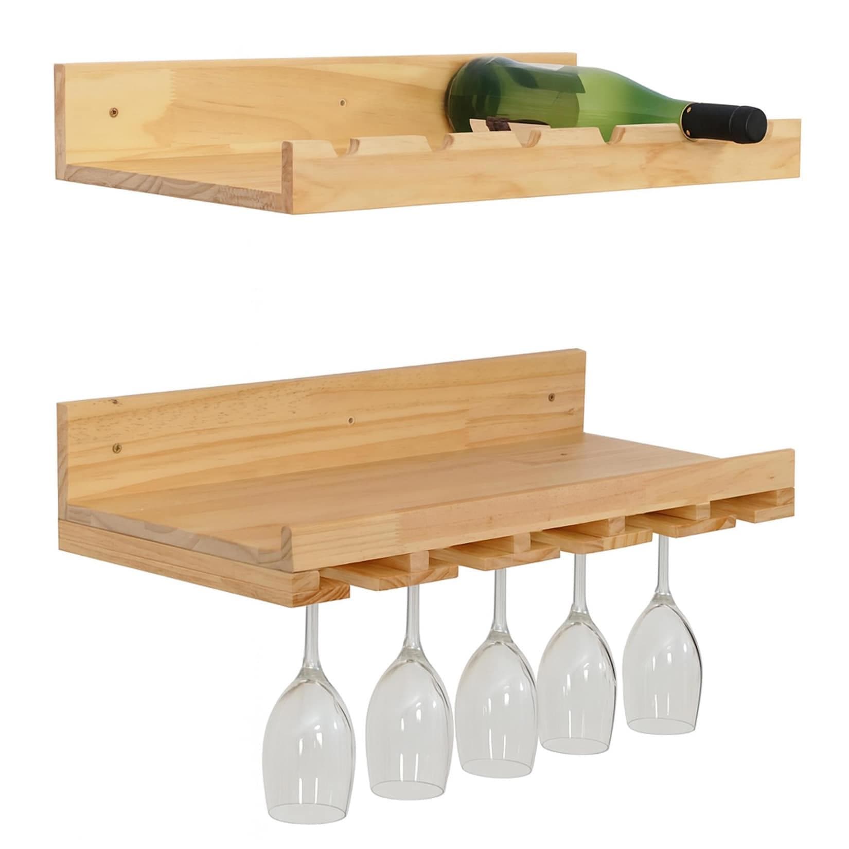 MCW 2er-Set Weinregal MCW-P22 Wandbar für 6 Flaschen/15 Gläser Holz