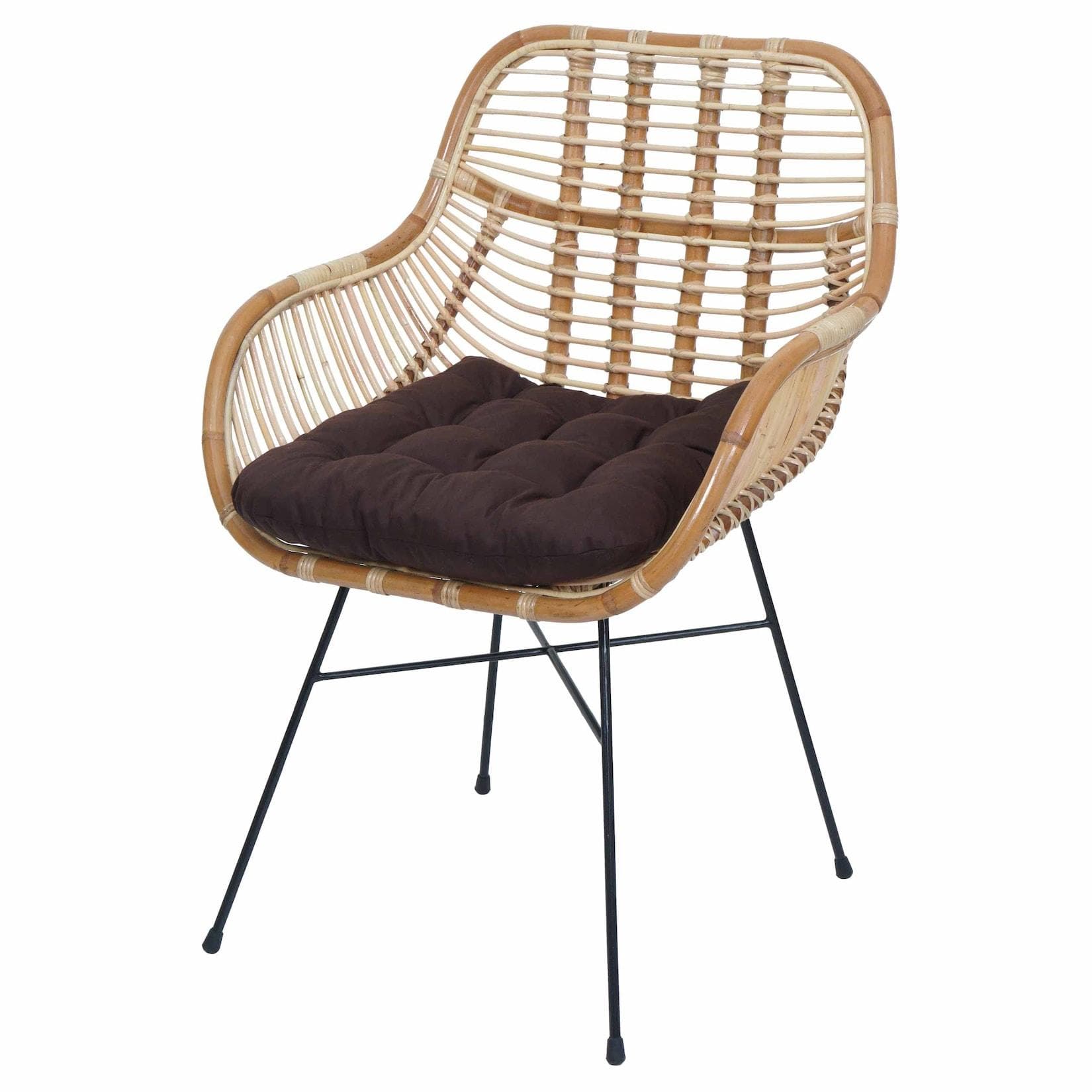 Esszimmerstuhl MCW-P17 Rattan Metall ~ Polster Braun