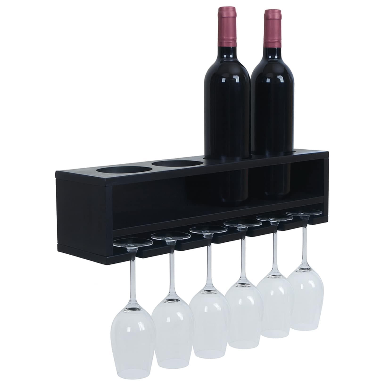 Weinregal MCW-P21 Glas-/Flaschenhalter Wandbar Regal für 4 Flaschen/6 Gläser Holz MVG-zertifiziert