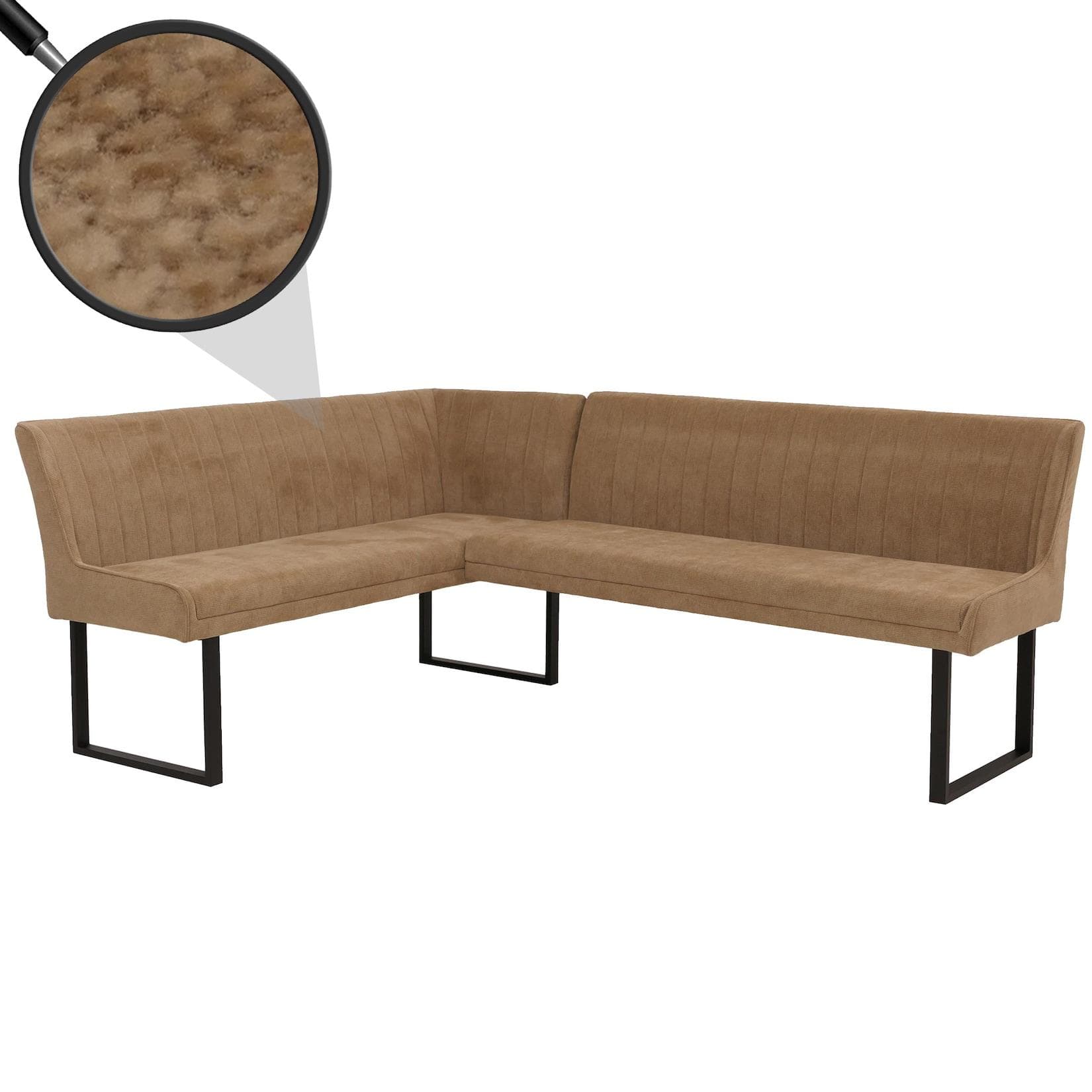 Eckbank MCW-O82 Esszimmerbank Chenille Stoff Metall 159x210cm Hellbraun