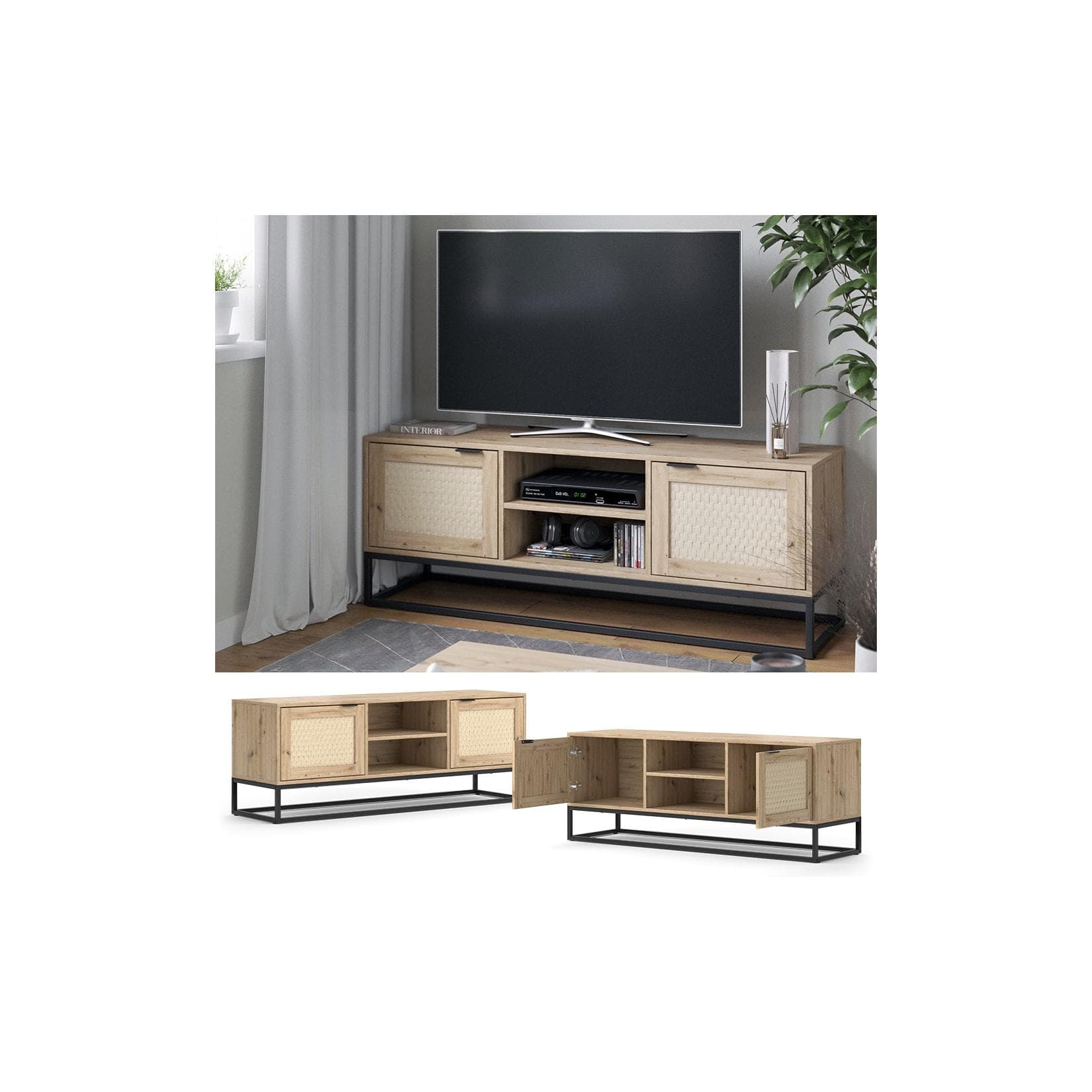 Vicco Lowboard Natal Eiche TV-Schrank mit 2 Türen