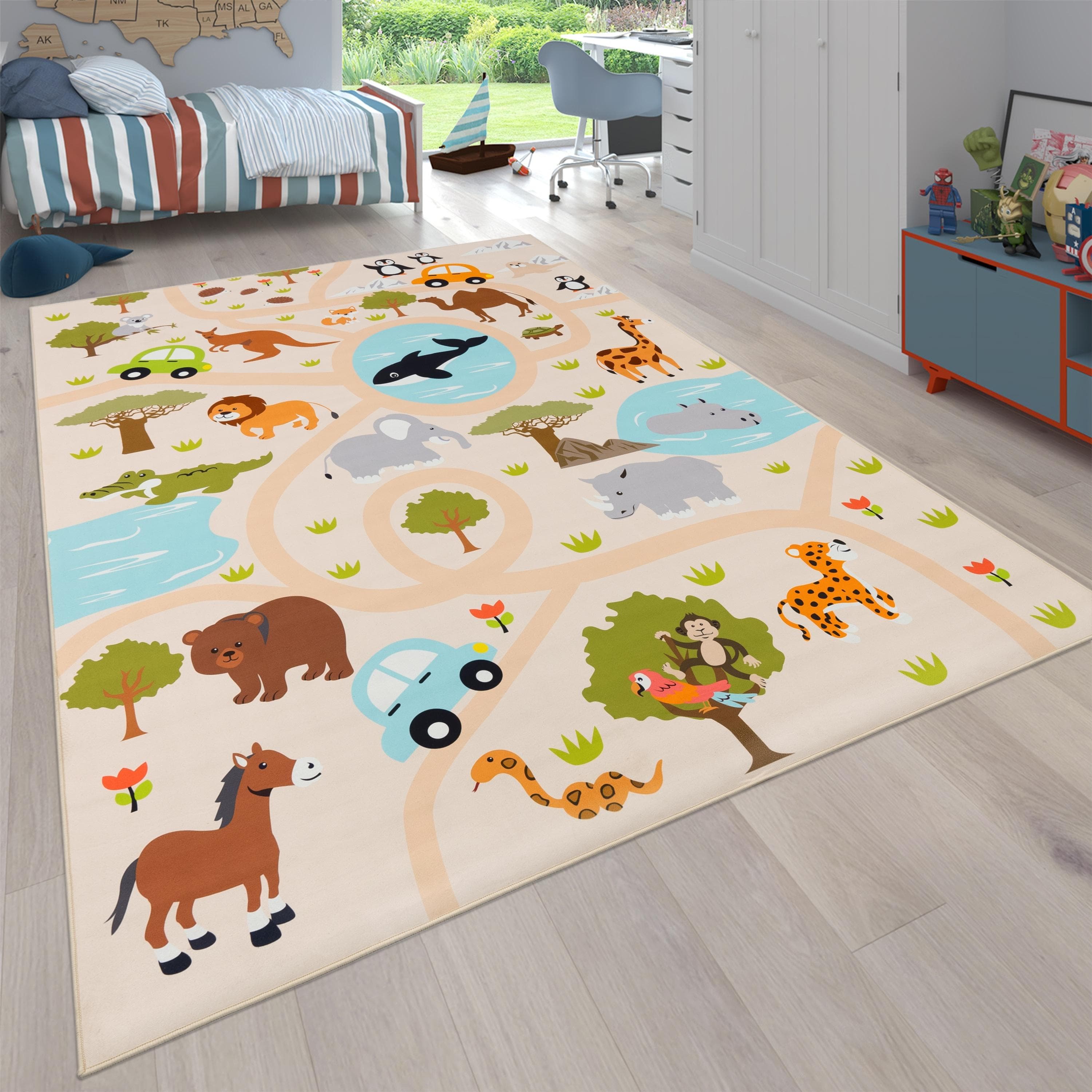 PACO HOME Kinderteppich Bino 580 Bunt Motiv Straße & Autos