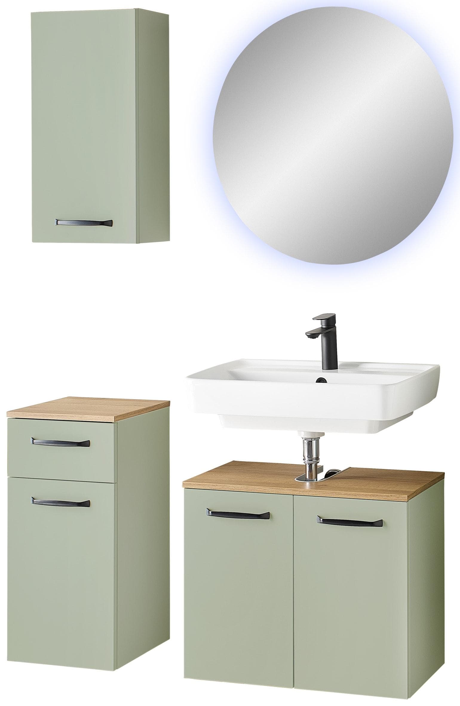 Badmöbel-Set SAPHIR Quickset 500 Waschbeckenunterschrank mit Spiegel Salbei Nachbildung