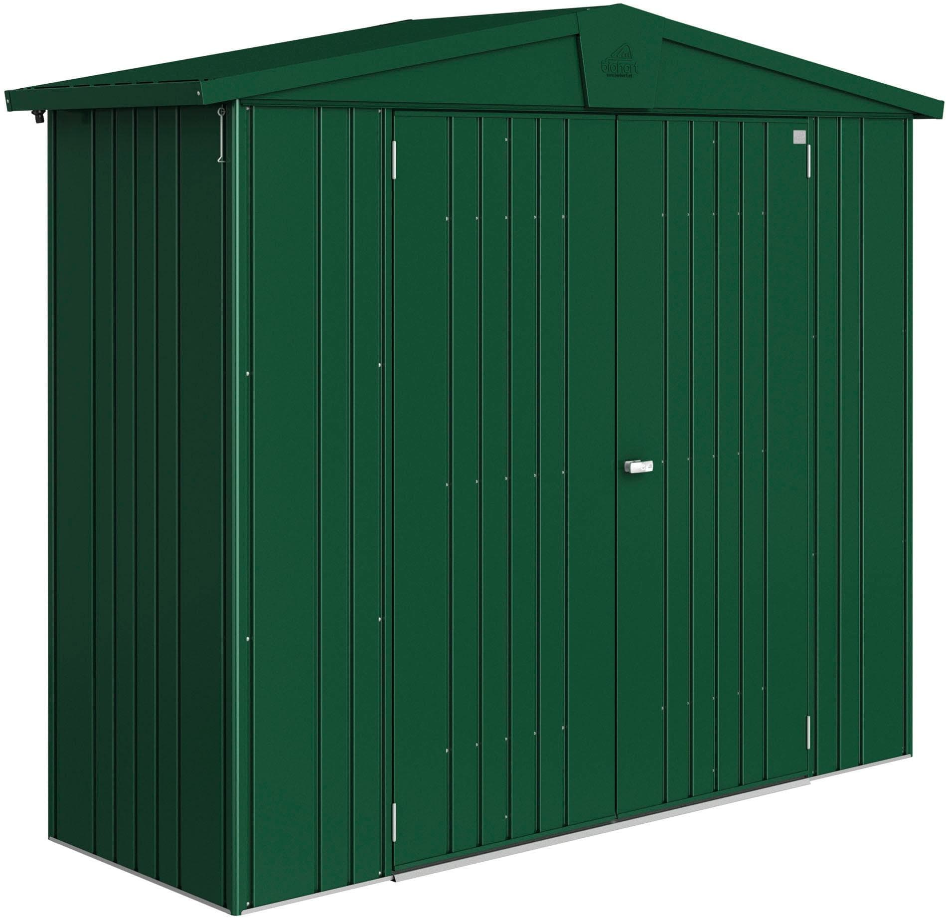 Gerätehaus aus Stahl, dunkelgrün, Satteldach