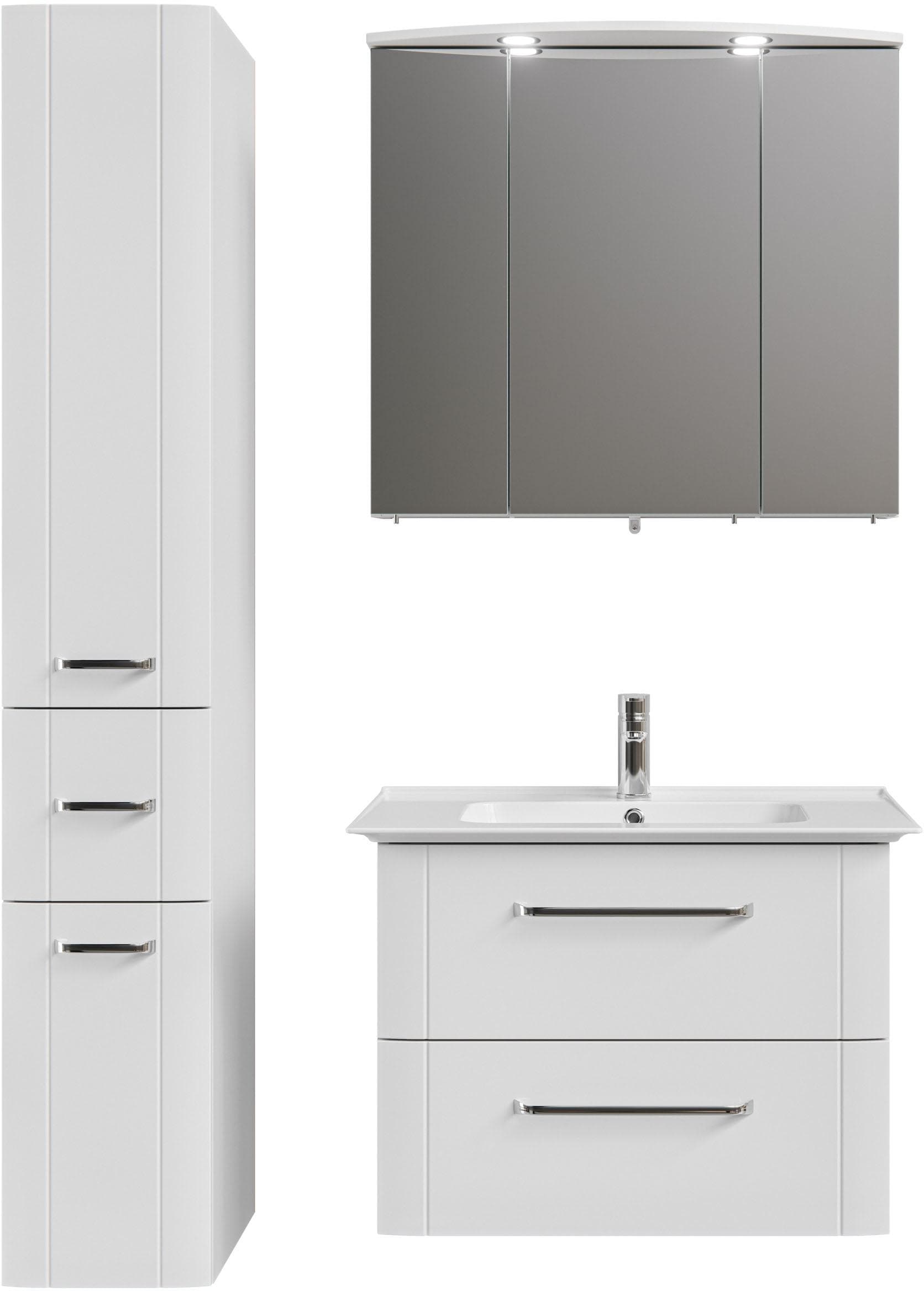 Badmöbel-Set SAPHIR Serie 3006 3-teilig Keramik-Waschtisch mit Spiegelschrank Weiß