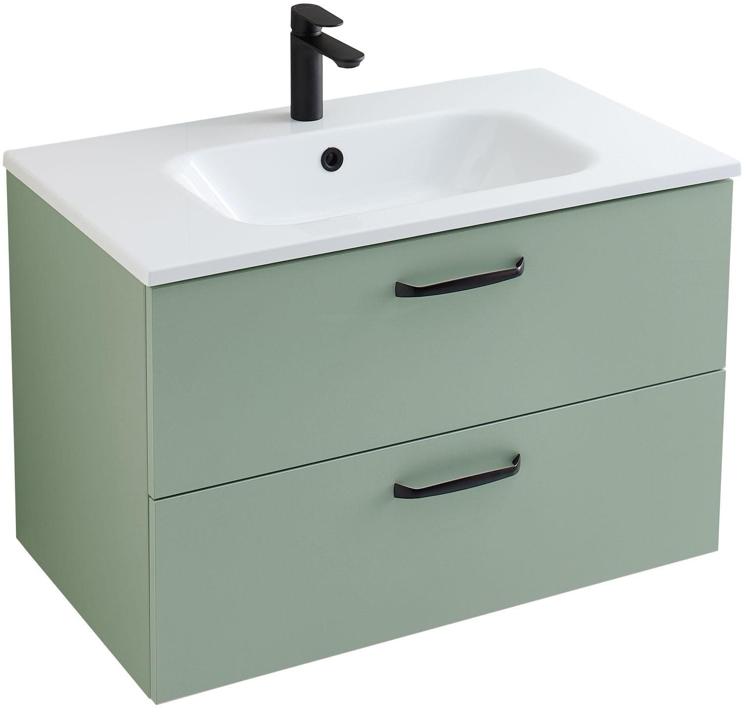 Badmöbel-Set SAPHIR Quickset 500 Waschtischunterschrank mit Mineralmarmorwaschtisch Salbei Nachbildung